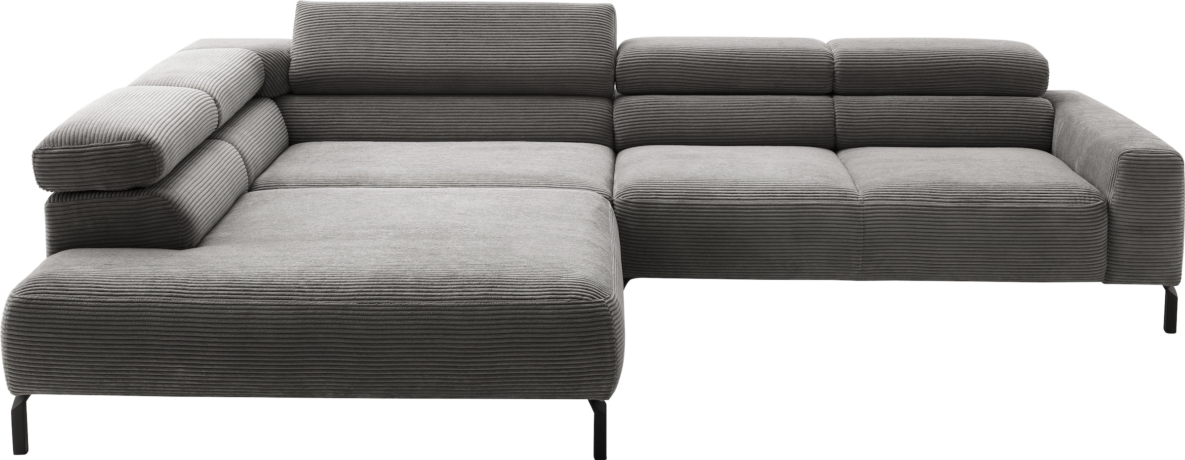 Places of Style Ecksofa »Antonelli, L-Form, inkl. Kopfteilverstellung, Breite 312 cm«, ohne Sitztiefenverstellung, in Cord, dunkelgrau