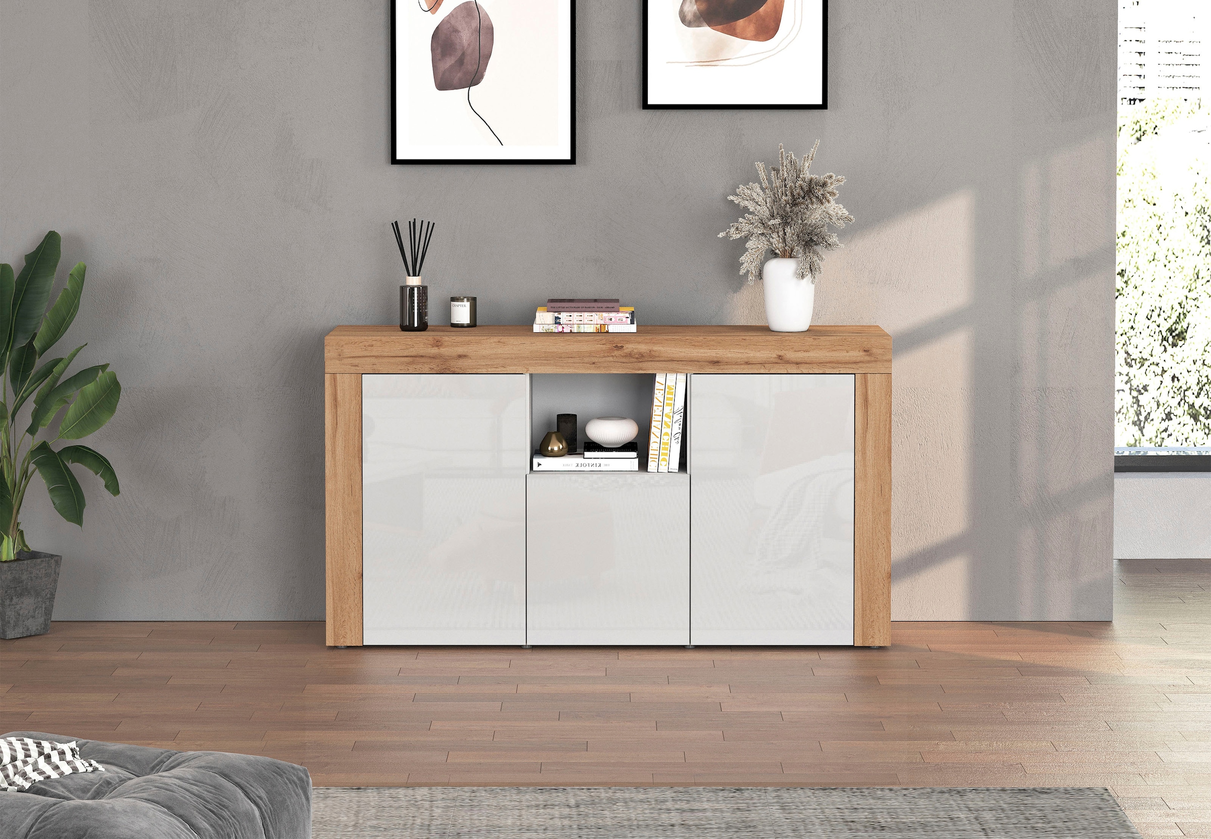 OTTO home Sideboard »CHRONOS Breite 155 cm mit 3 Türen, 1 offenes und 6 geschlossene Fächer« 1 Stk. tlg. Sideboard,Kommode, Schrank, Grifflos mit Push to Open, Made in Italy