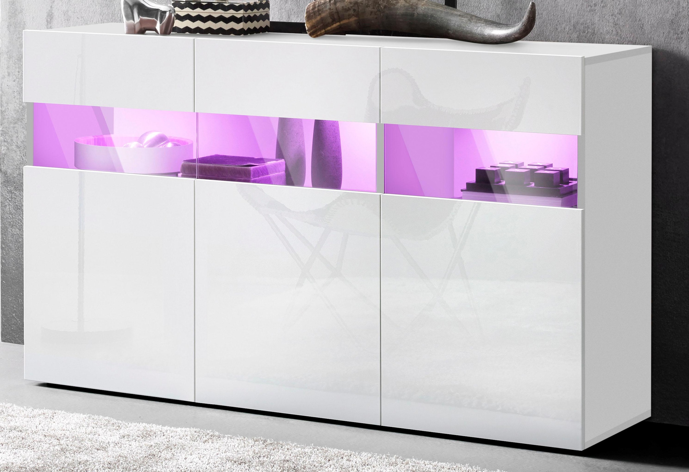 OTTO home Sideboard Kommode mit 3 Türen, Breite 130 cm, ohne Beleuchtung günstig online kaufen
