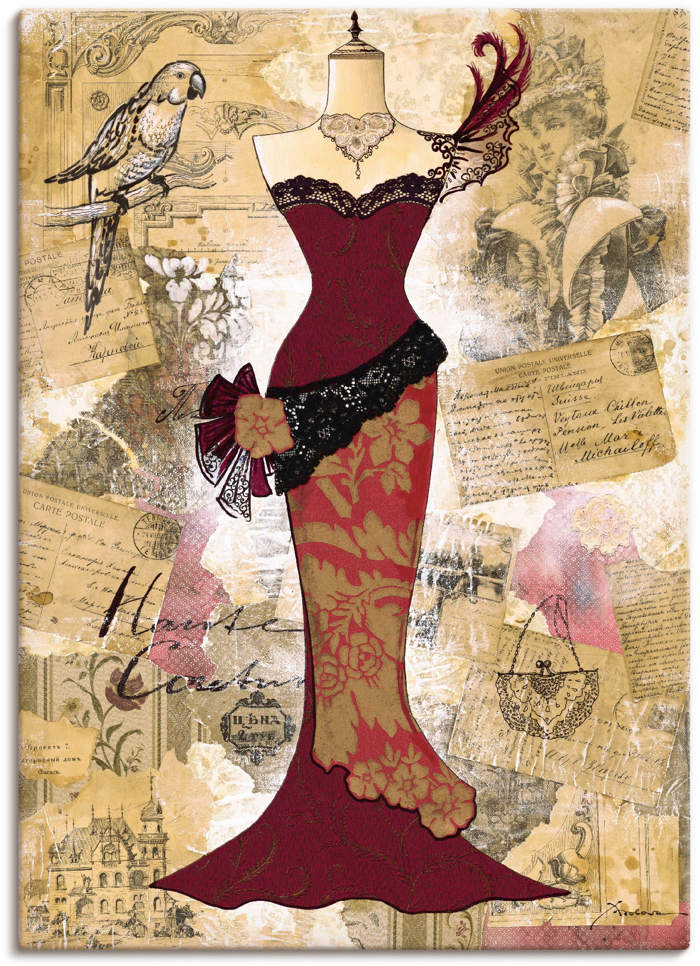 Artland Wandbild "Antikes Kleid - Collage" Mode 1 Stk. tlg. als Alubild, Ou günstig online kaufen