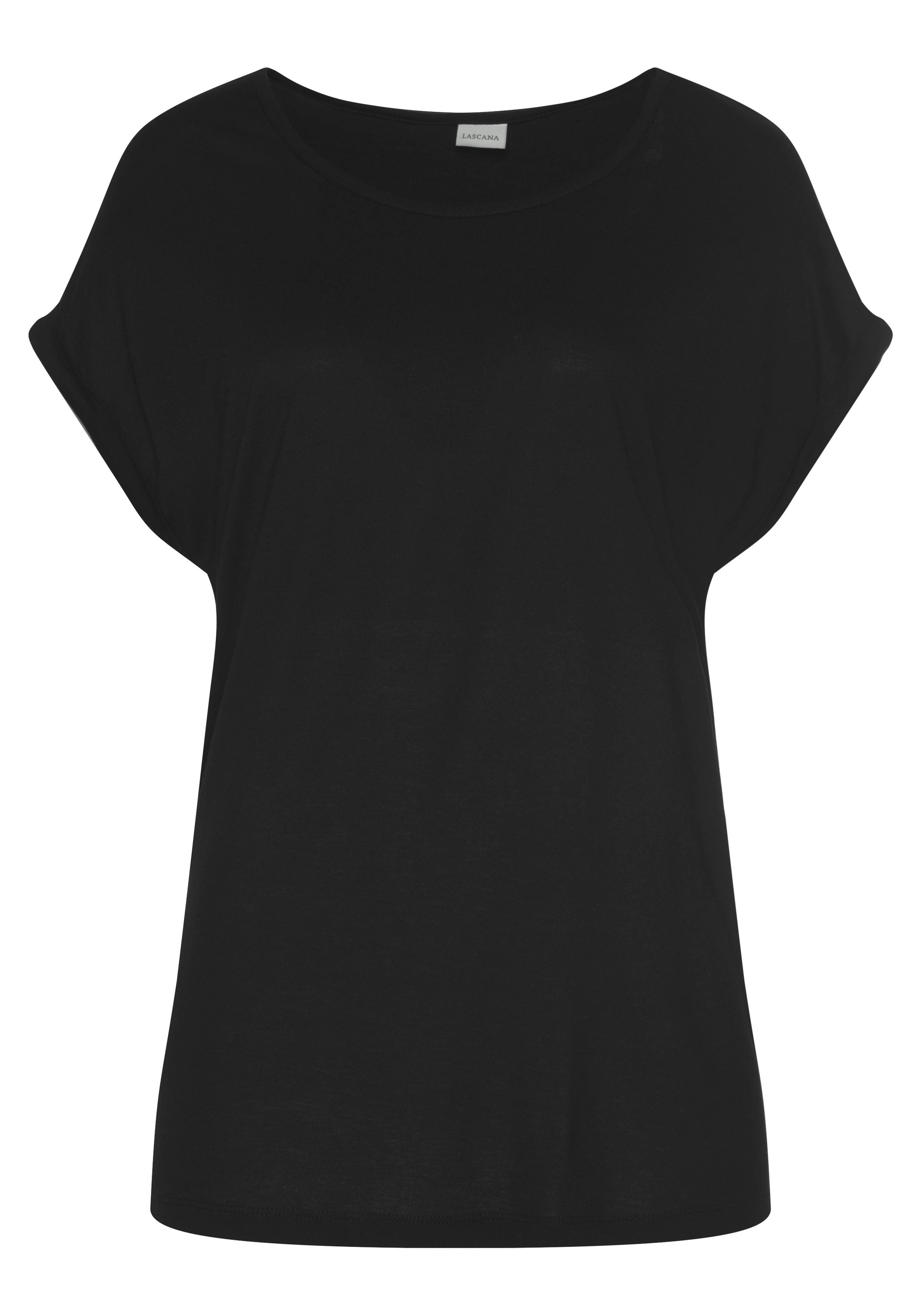 LASCANA Kurzarmshirt mit Rundhalsausschnitt, Jerseyware, Ärmelaufschlag, Ba günstig online kaufen