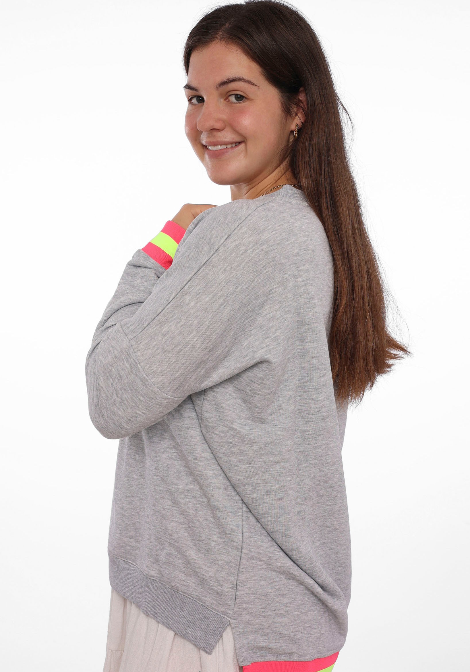 Thumbnail - Zwillingsherz Sweatshirt, Langarm, Neon-Details, V-Ausschnitt, Schriftzug