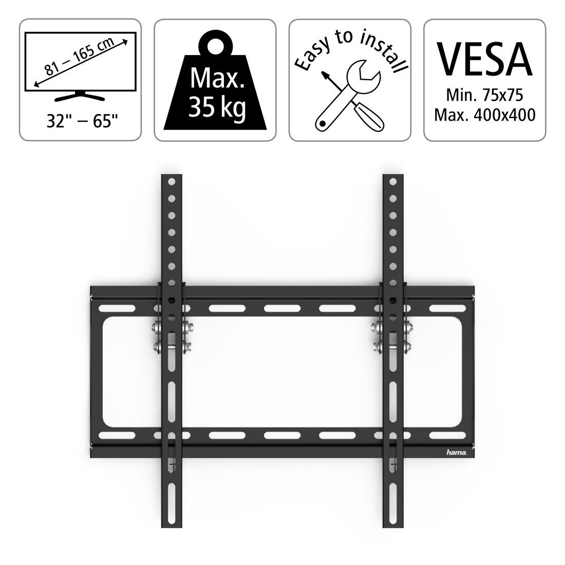 Hama TV-Wandhalterung »TV-Wandhalterung TILT, Schwarz, 81-191 cm (32"-75"), 43",50",55",65"«, bis 165 cm Zoll