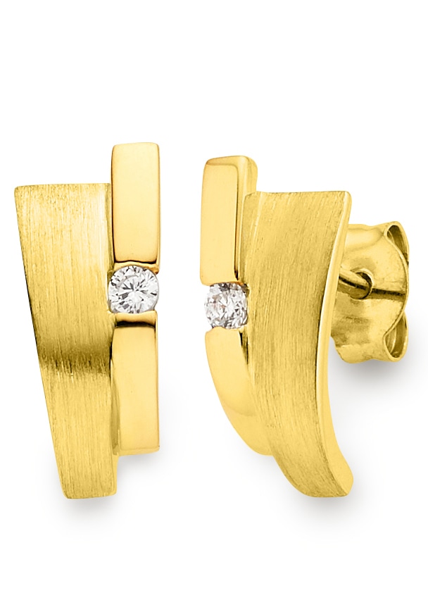 Paar Ohrstecker BRUNO BANANI "Schmuck Geschenk Silber 925 Ohrschmuck Ohrringe Glitzerstein", gold (gelbgoldfarben, kristallweiß, kristallweiß), Ohrringe, Damen, Silber 925 (Sterlingsilber), Ohrstecker Ohrring Creolen Ohrschmuck, mit Zirkonia (synth.)