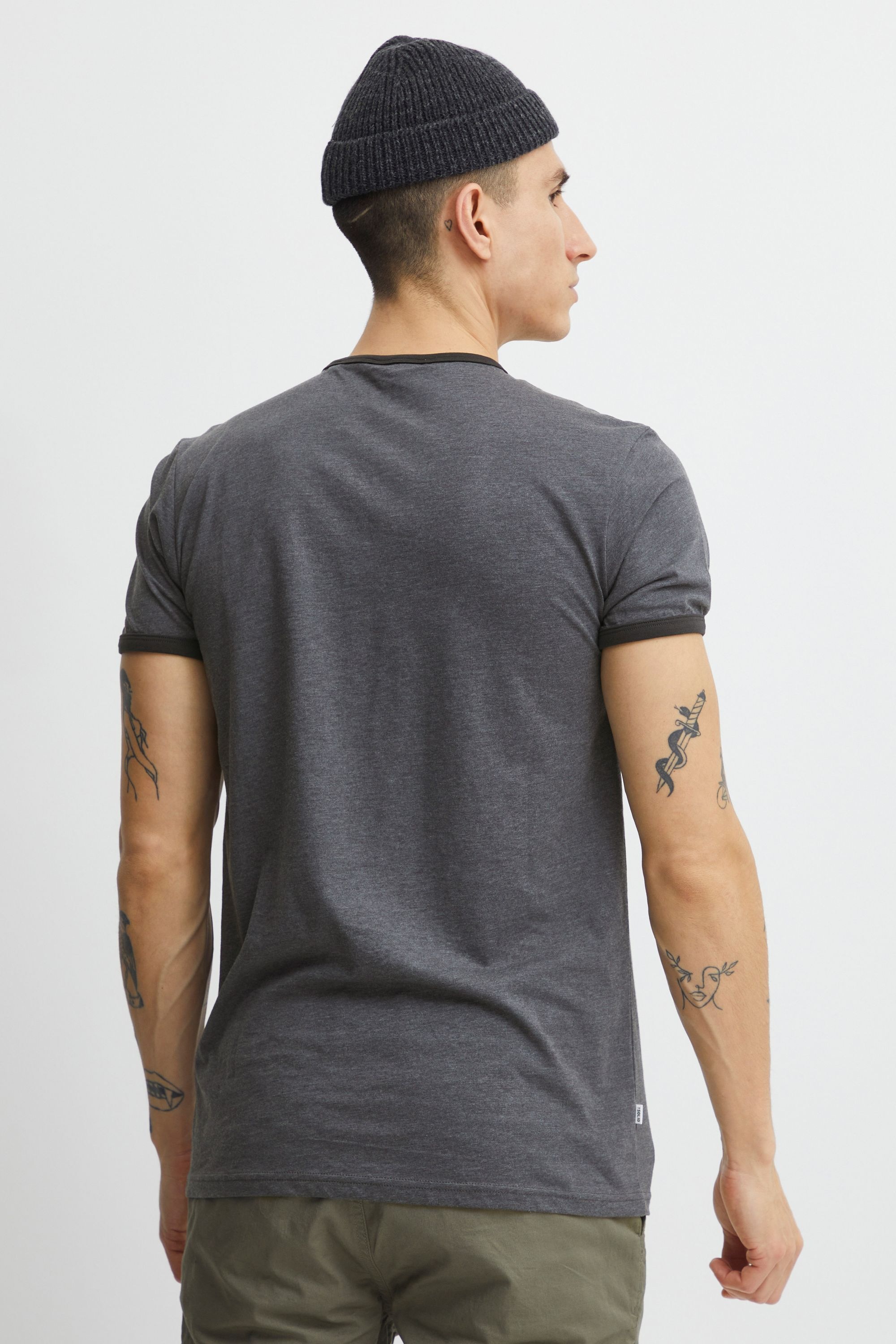 !solid Rundhalsshirt SOLID "Rundhalsshirt SDManoldo", Herren, Gr. 3XL, grau (med grau m), Obermaterial: 60% Baumwolle CO. 40% Polyester PES., Shirts Rundhalsshirt 3