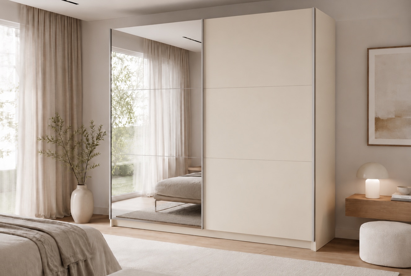 Home affaire Kleiderschrank "MALOJA modern mit viel Stauraum, Fächer & Kleiderstange, Breite 150 cm" Garderobe mit 2 Schiebetüren, mit/ohne Spiegel, erhältlich in 3 Farben