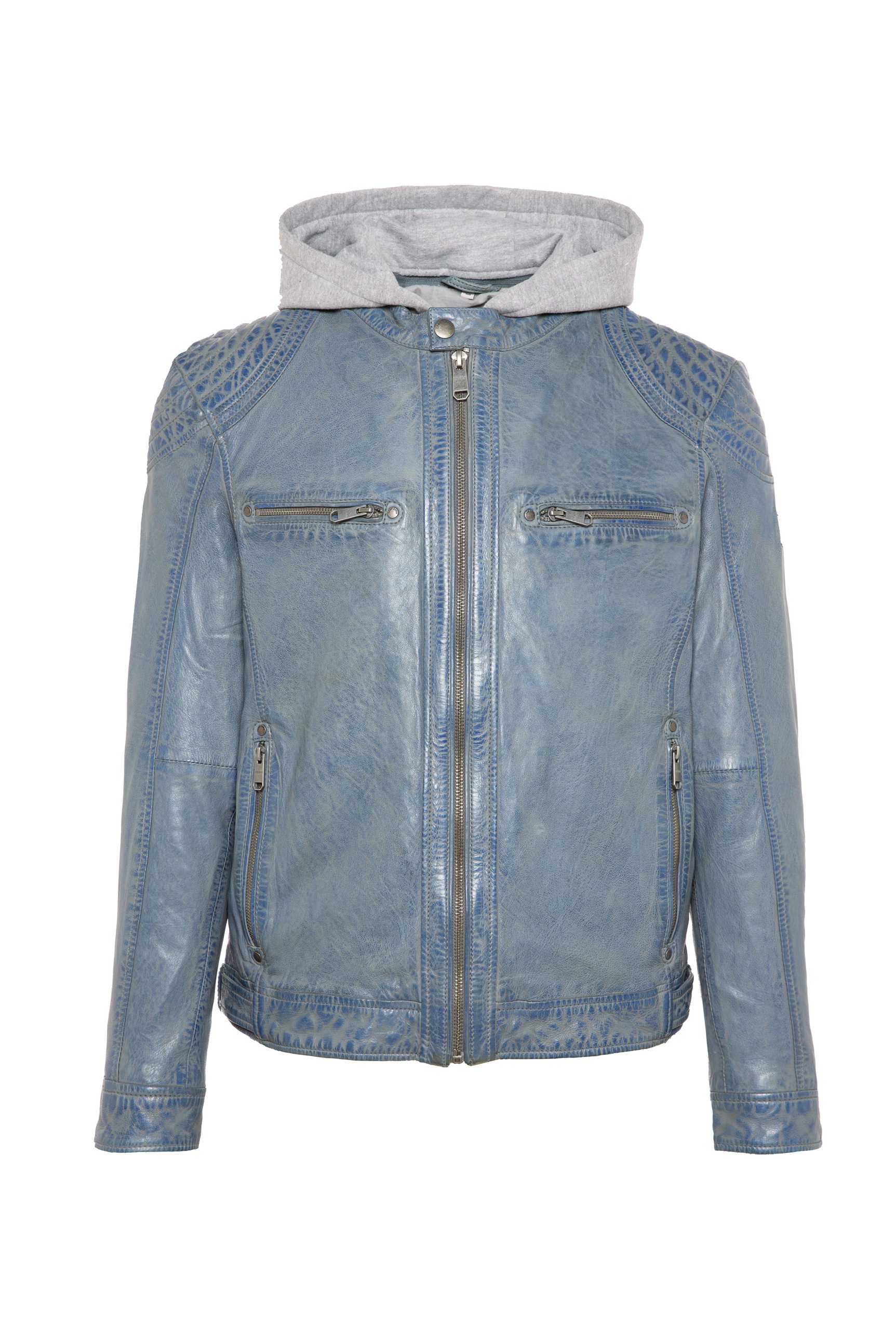 CAMP DAVID Lederjacke, mit Kapuze, mit Druckknopfriegel hinten am Saum