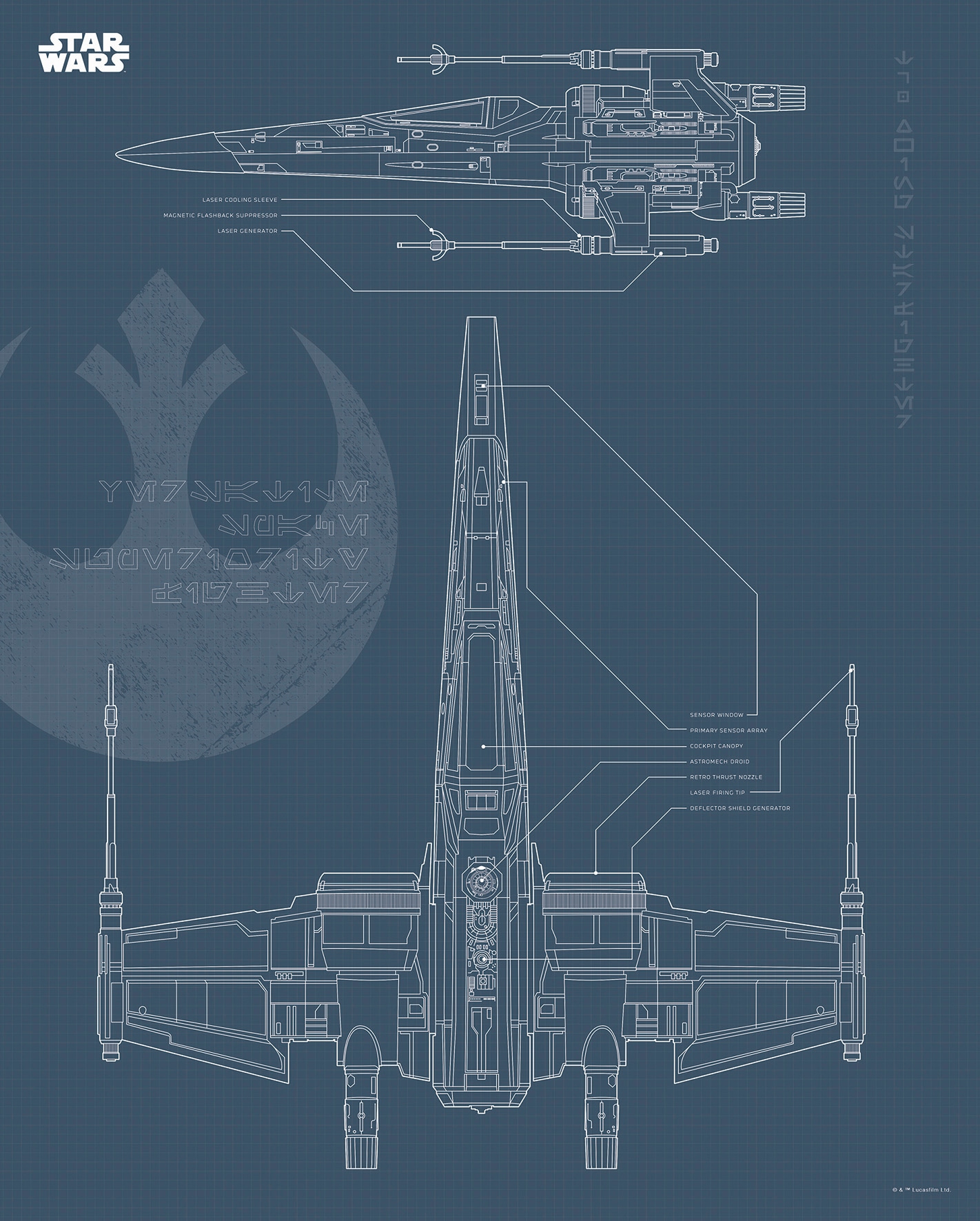 Komar Bild "Star Wars Blueprint X-Wing" Star Wars 1 Stk. tlg. Wandbild zur Dekoration im Kinderzimmer - ohne Rahmen