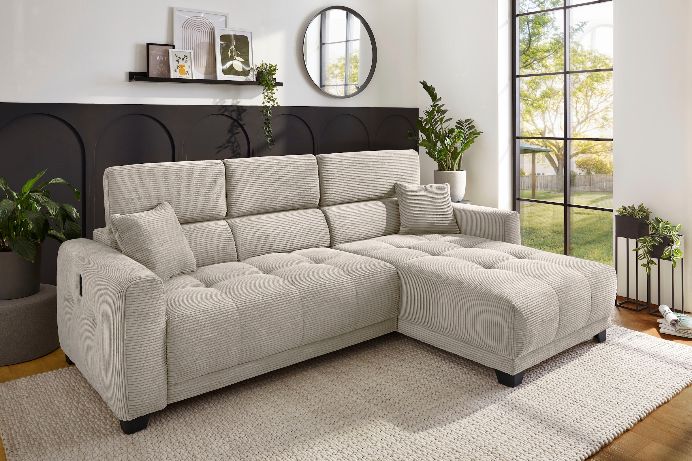 Jockenhöfer Gruppe Ecksofa »Cremona, L-Form, B: 263cm, 30 cm elektrischer Sitztiefenverstellung« 140kg Belastbarkeit je Sitz, verstellbaren Kopfstützen & USB-Ladeports