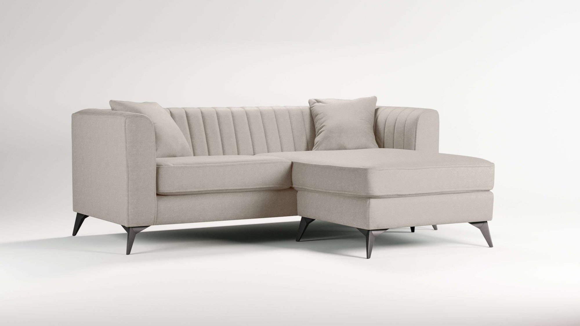 Places of Style Ecksofa »MATTHEW L-Form ideal für kleine Räume, Maße B/T/H: 201/162/74 cm«, elegantes Designsofa, feine Steppung im Rücken, incl. Zierkissen