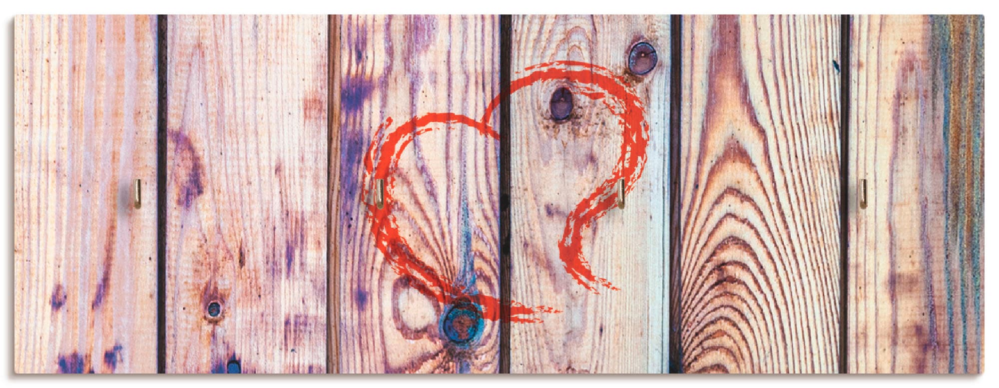 Artland Hakenleiste »Vintage Hintergrund Holzwand mit Herz«, MDF