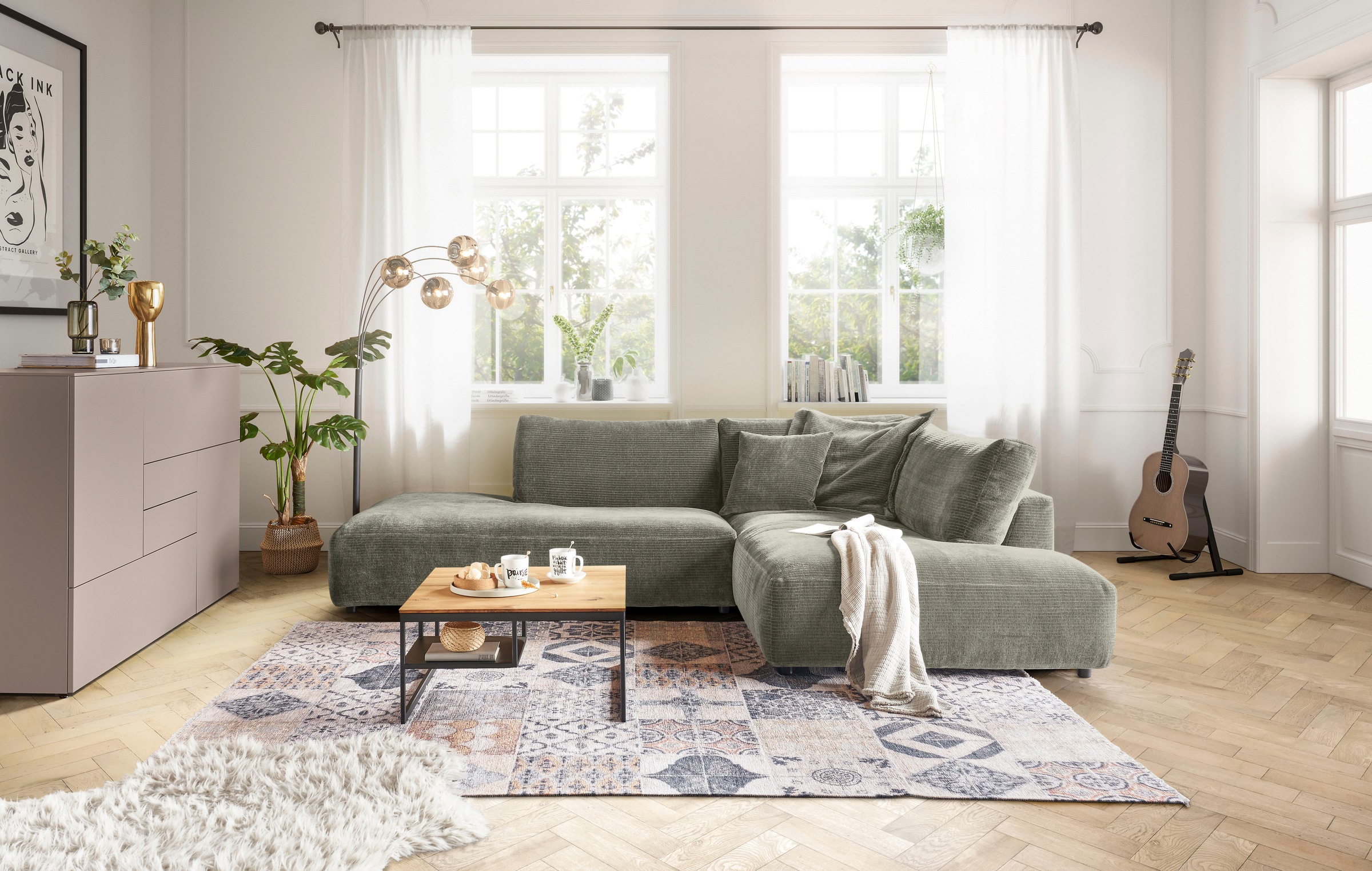 Musterring Ecksofa "Lucia bequem, elegant & zeitlos, elegante Sofa ohne Armlehnen" mit großem Longchair, verschiedene Farben, B304 x T224 cm