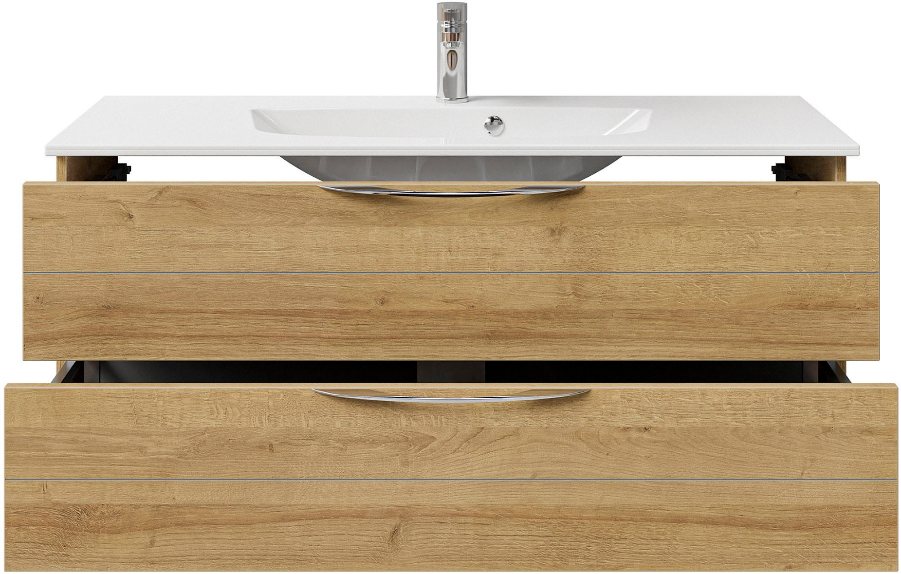 Saphir Waschtisch »Serie 6025 Mineralmarmor-Waschtisch mit Unterschrank, 117 cm breit«, Waschplatz mit 2 Schubladen, hängend, verschiedene Ausführungen