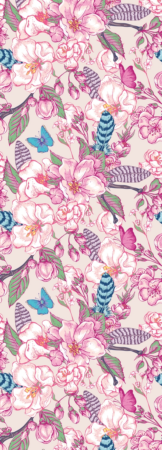 queence Vinyltapete "Mia" Motiv bedruckt botanisch floral gemustert natürlich glatt 90x250cm, selbstklebend, kinderleichte Anbringung, Sticker