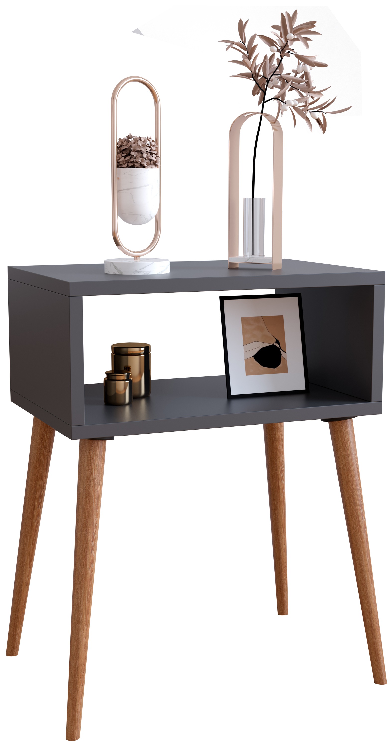 Nachttisch VCM "Holz Retro Nachttisch Beistelltisch Singol M", schwarz (anthrazit), B:45cm T:30cm, Sideboards, Nachttisch