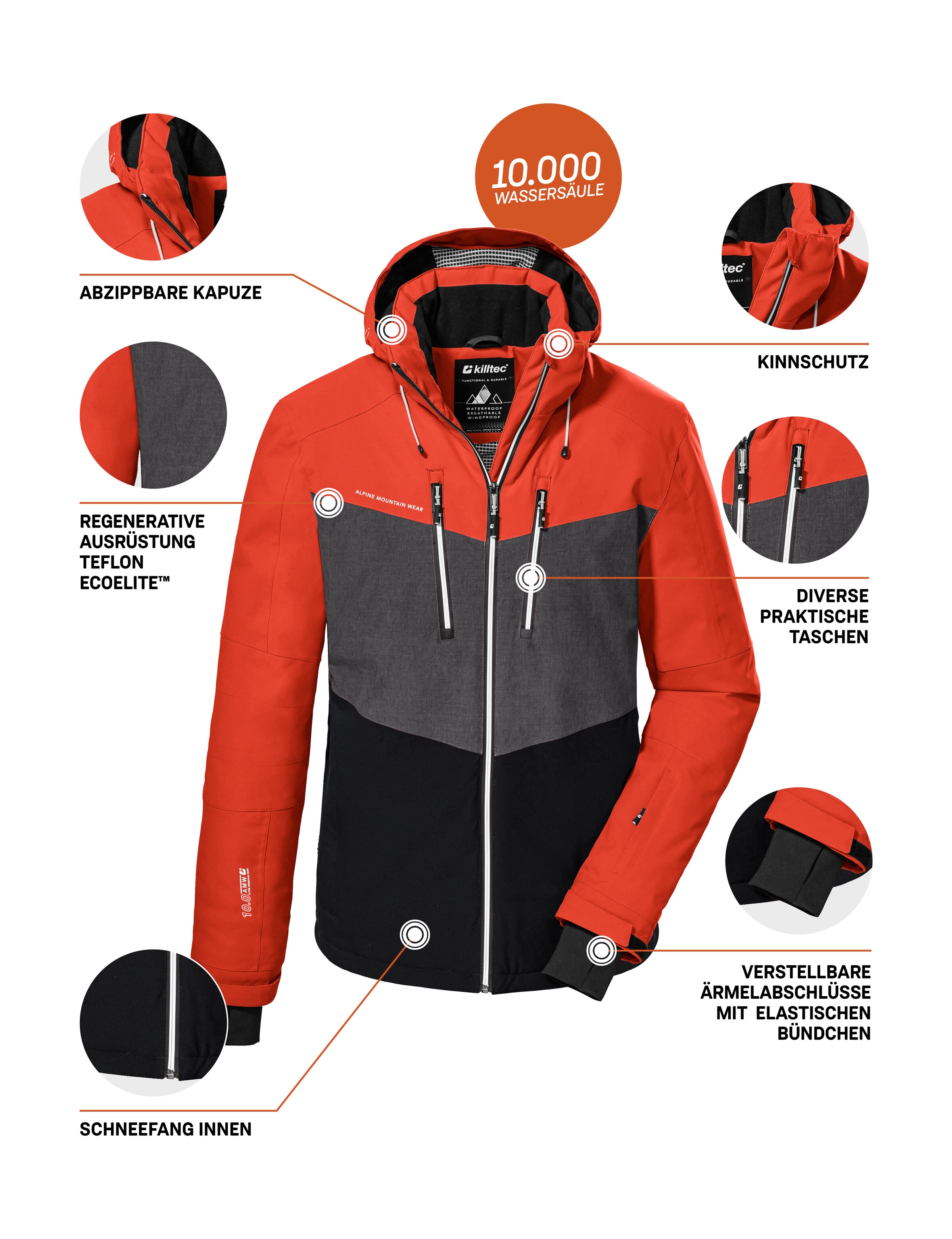 Killtec Skijacke »KSW 45 MN SKI JCKT« Trendige, wasserdichte Skijacke mit abnehmbarer Kapuze und Schneefang