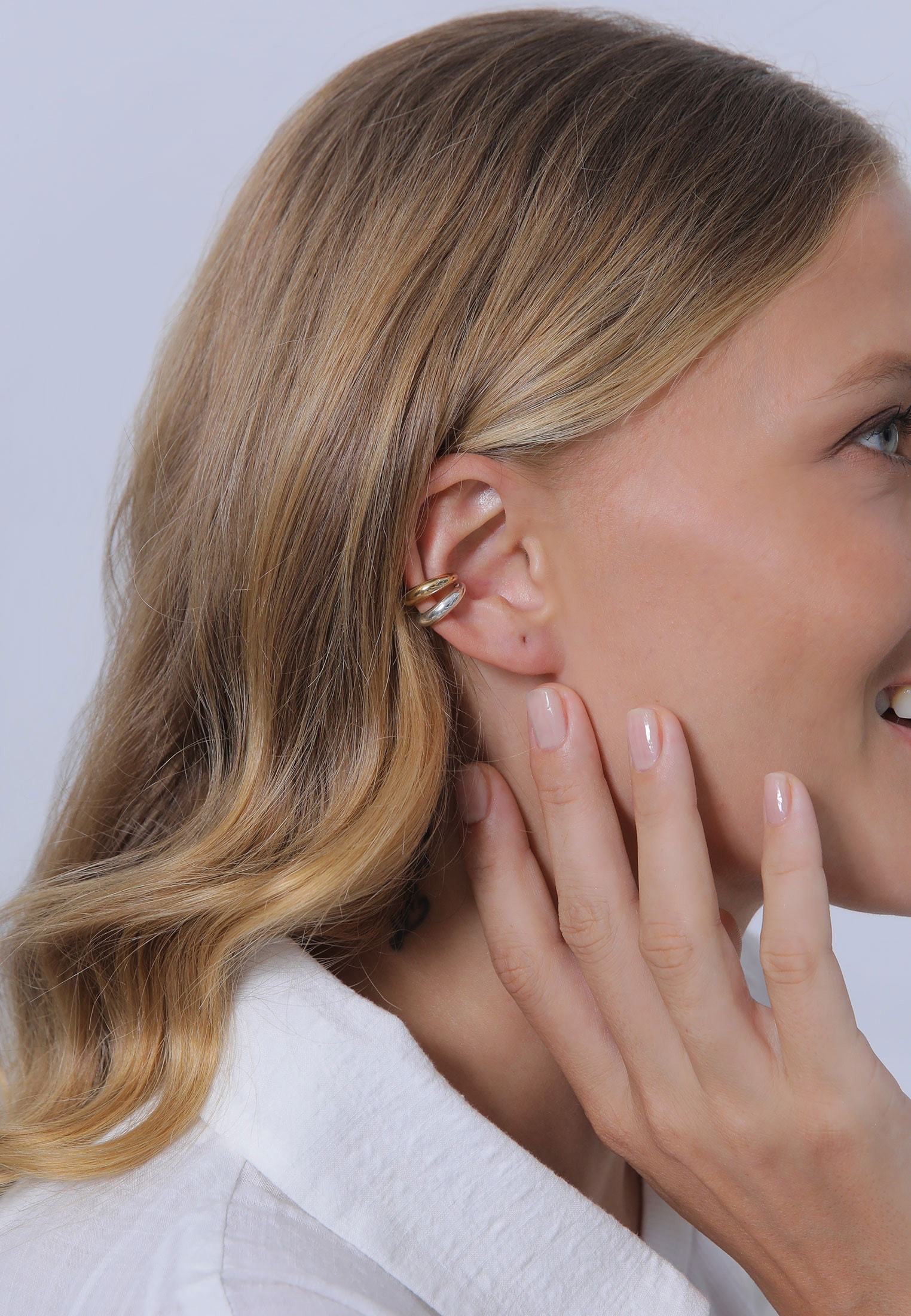 Elli Schmuckset »Ohrringe Earcuff Set Bi-Color Rund Gewölbt 925 Silber« ()