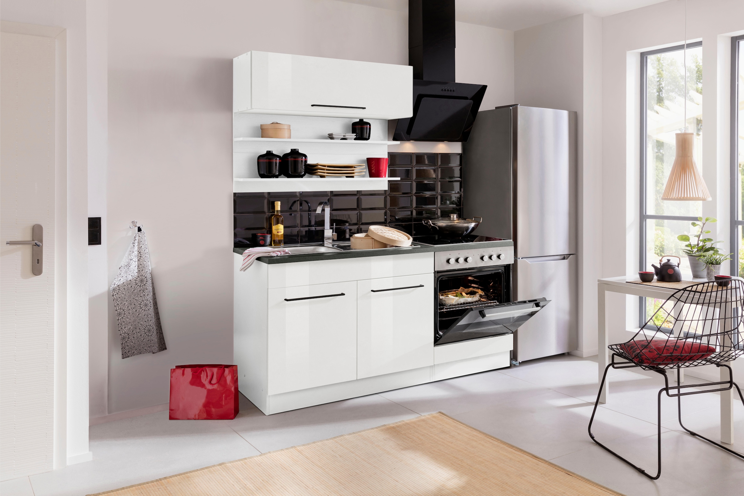 KOCHSTATION Küchenzeile »KS-Tulsa«, Breite 160 cm, schwarze Metallgriffe, hochwertige MDF Fronten