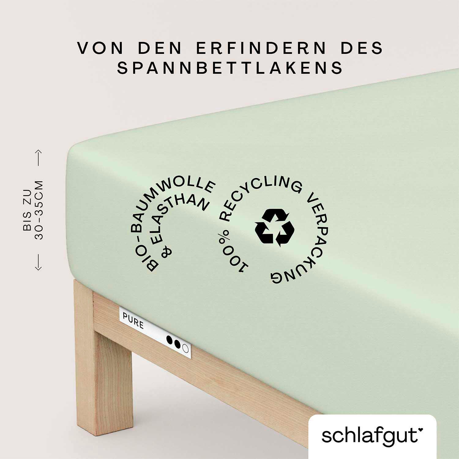 Schlafgut Spannbettlaken "PURE Bio-Baumwolle mit Elasthan, 170 g/m², Bettlaken, Spannbetttuch" PREMIUM Laken für Matratzen bis 30cm Höhe, dehnbar blickdicht, straff