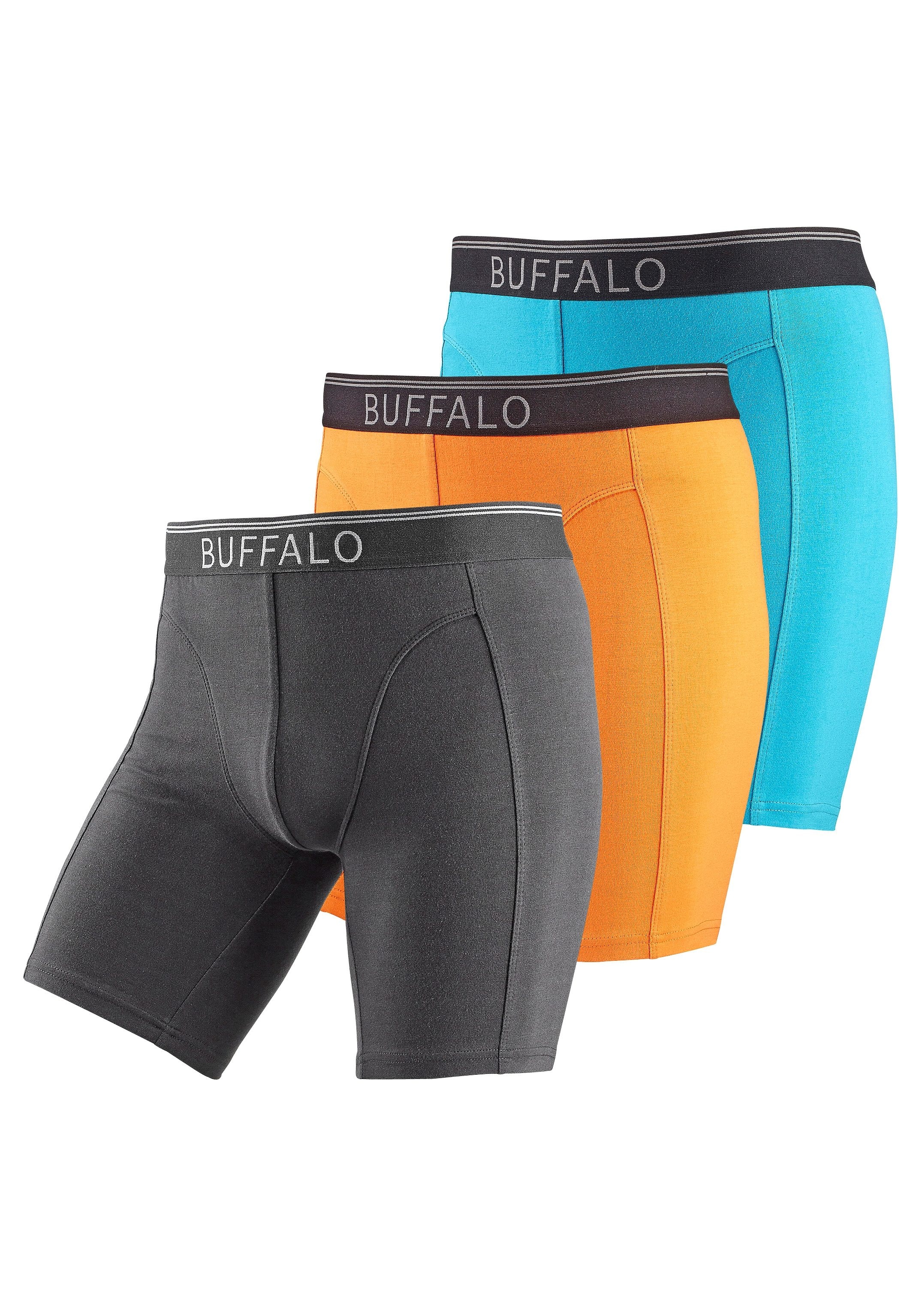 Buffalo Langer Boxer "Boxershorts für Herren" Packung, 3 Stk. mit langem Bein, ideal auch für Sport und Trekking