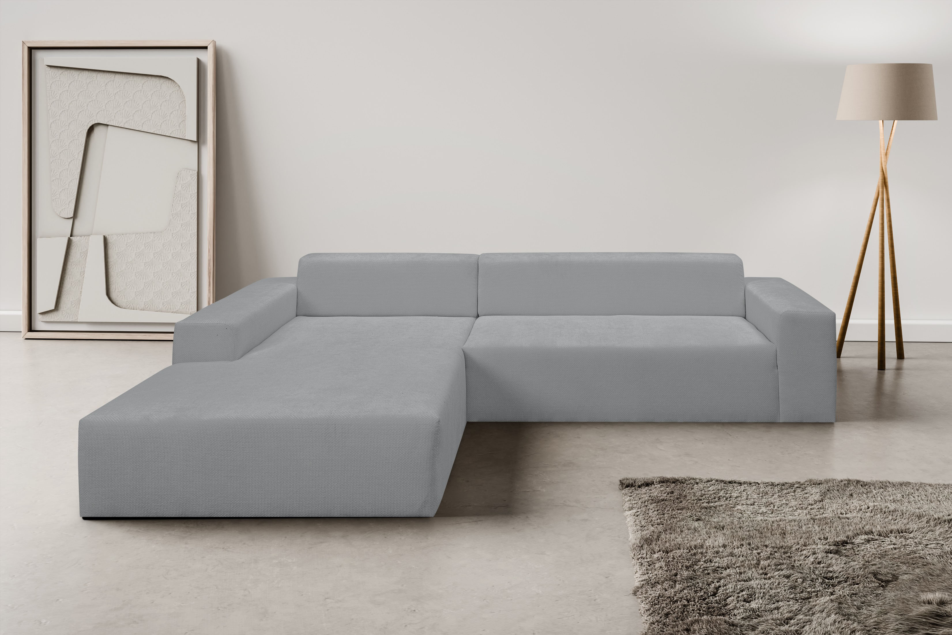 WERK2 Ecksofa "Zeus-XL 311 cm breit, bequemes Mega-Sofa in L-Form, große Sitztiefe" Curvy-trend Chenille Big-Sofa mit 210 cm XXL-Ottomane für 2 Personen