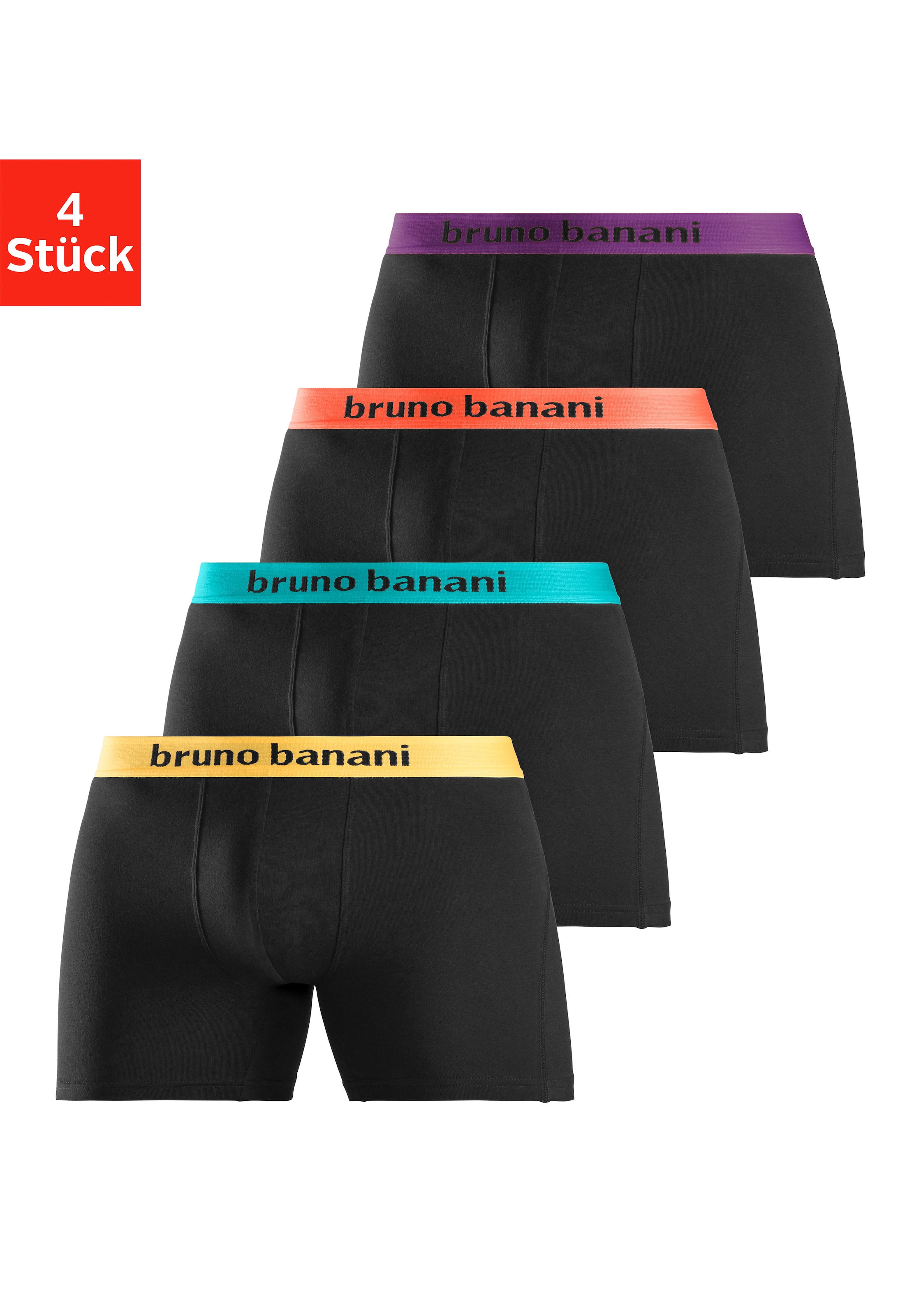 Bruno Banani Boxer »Unterhose für Herren«, (Packung, 4 St.), mit längerem Bein und auffälligen Logobund