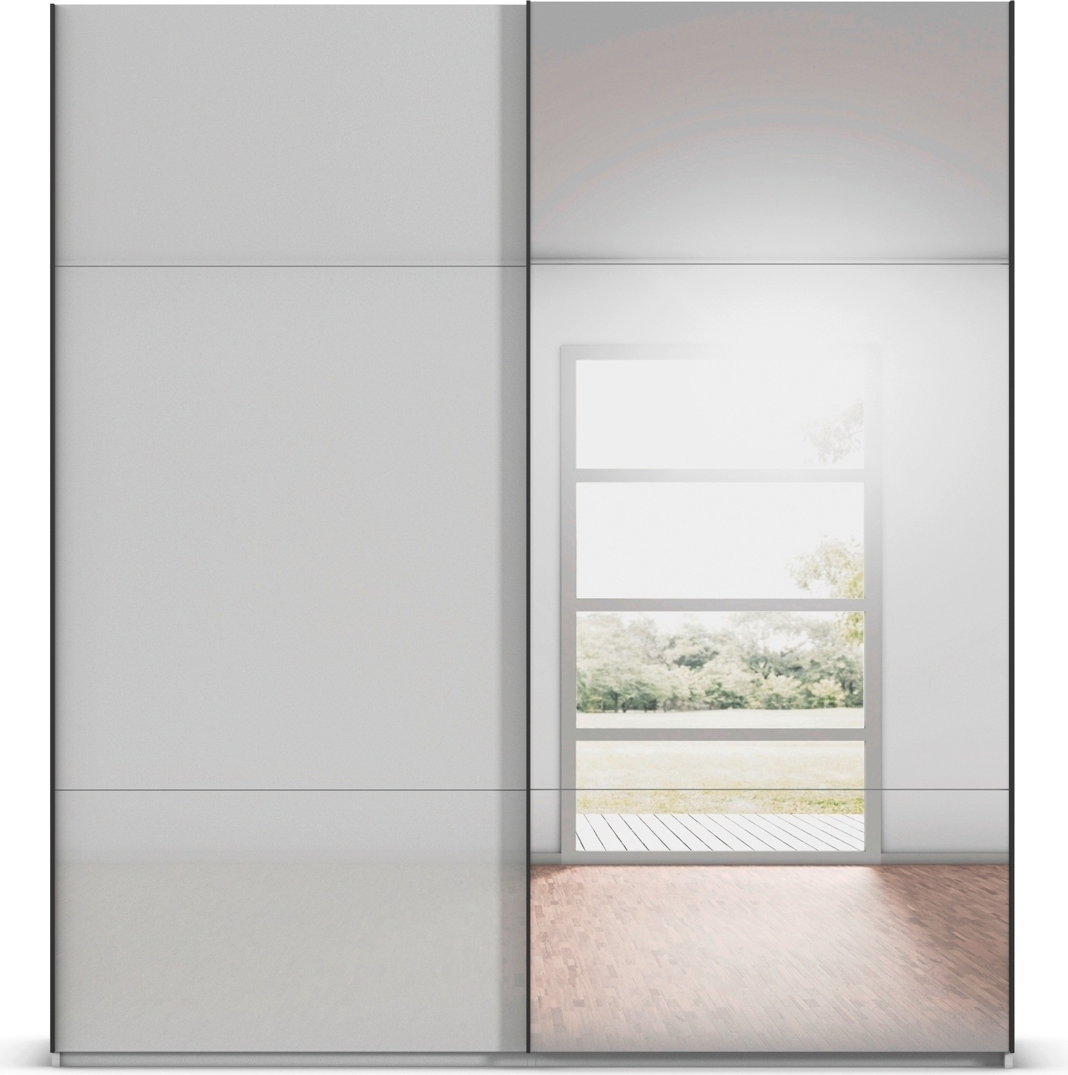 rauch Schwebetürenschrank »Kleiderschrank Schrank Garderobe Schlafzimmerschrank CONTIDO«, (in 3 verschiedenen Ausstattungen BASIC/CLASSIC/PREMIUM), aus hochwertigem Material in 6 Breiten 2 Griff-Farben MADE IN GERMANY