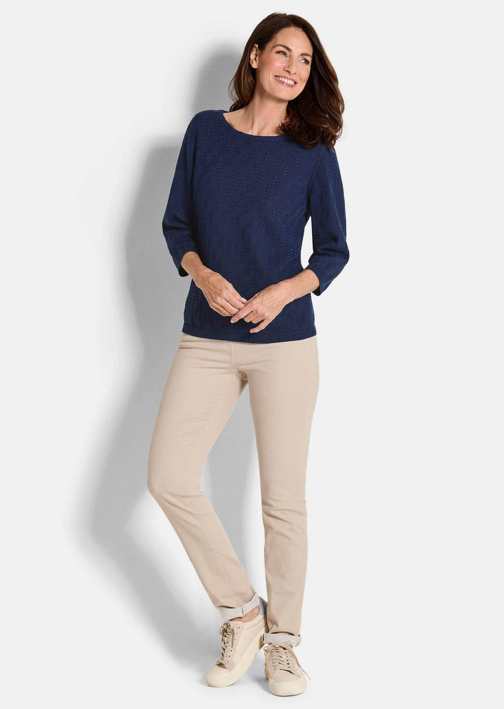 GOLDNER Rundhalspullover »Halbarm Baumwollpullover mit Struktur« 3/4-Ärmel