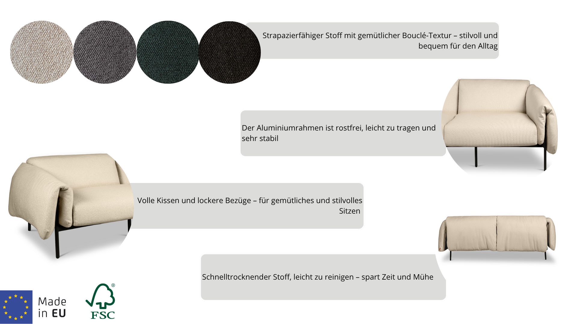 andas 2-Sitzer »Lumi«, Outdoor Gartensofa, wetterfeste Materialien, Breite 186 cm