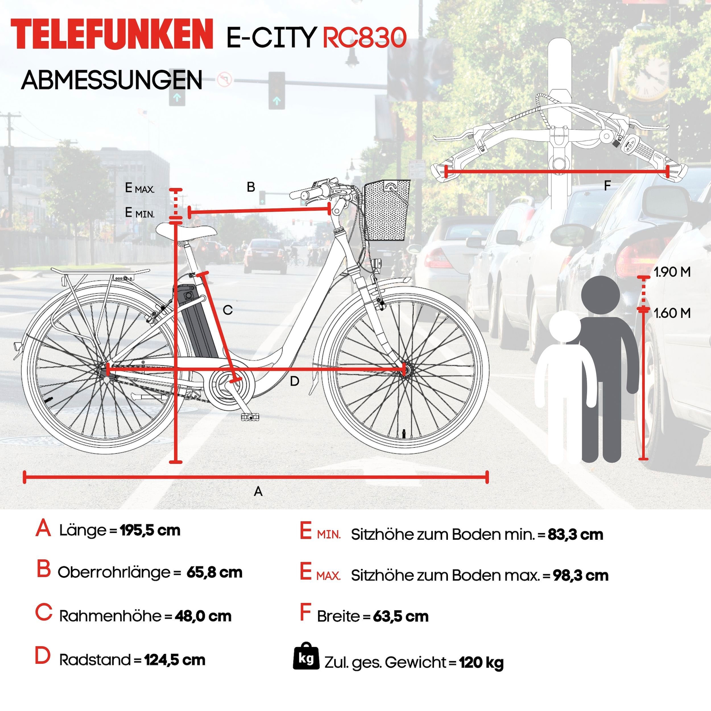 Telefunken E-Bike »Multitalent RC830«, 3 Gang, Shimano, Nexus, Frontmotor 250 W, Pedelec, Elektrofahrrad für Damen u. Herren