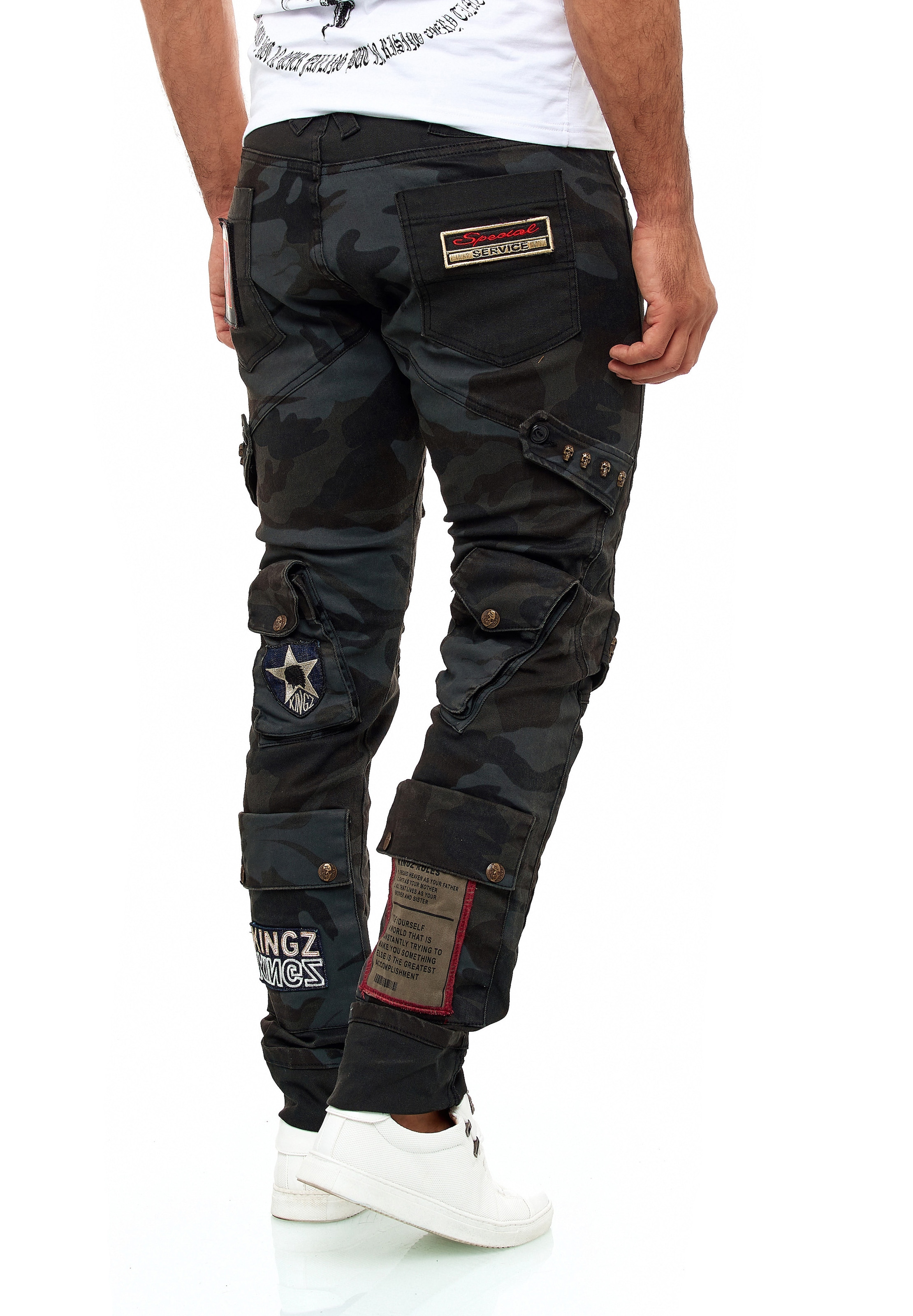 KINGZ Bequeme Jeans, im stylischen Military-Look