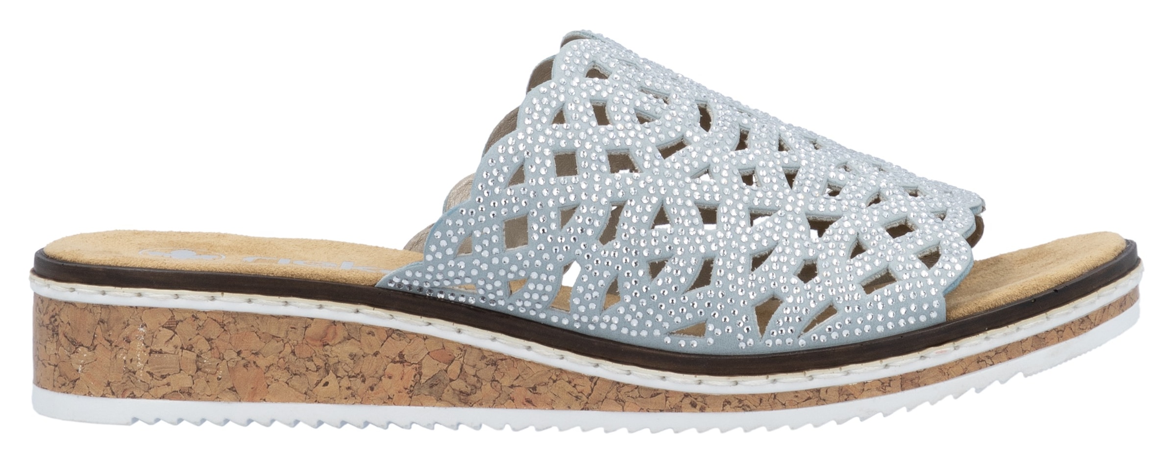Rieker Pantolette, Sommerschuh, Schlappen, Hausschuh, Keilabsatz mit Perfortion