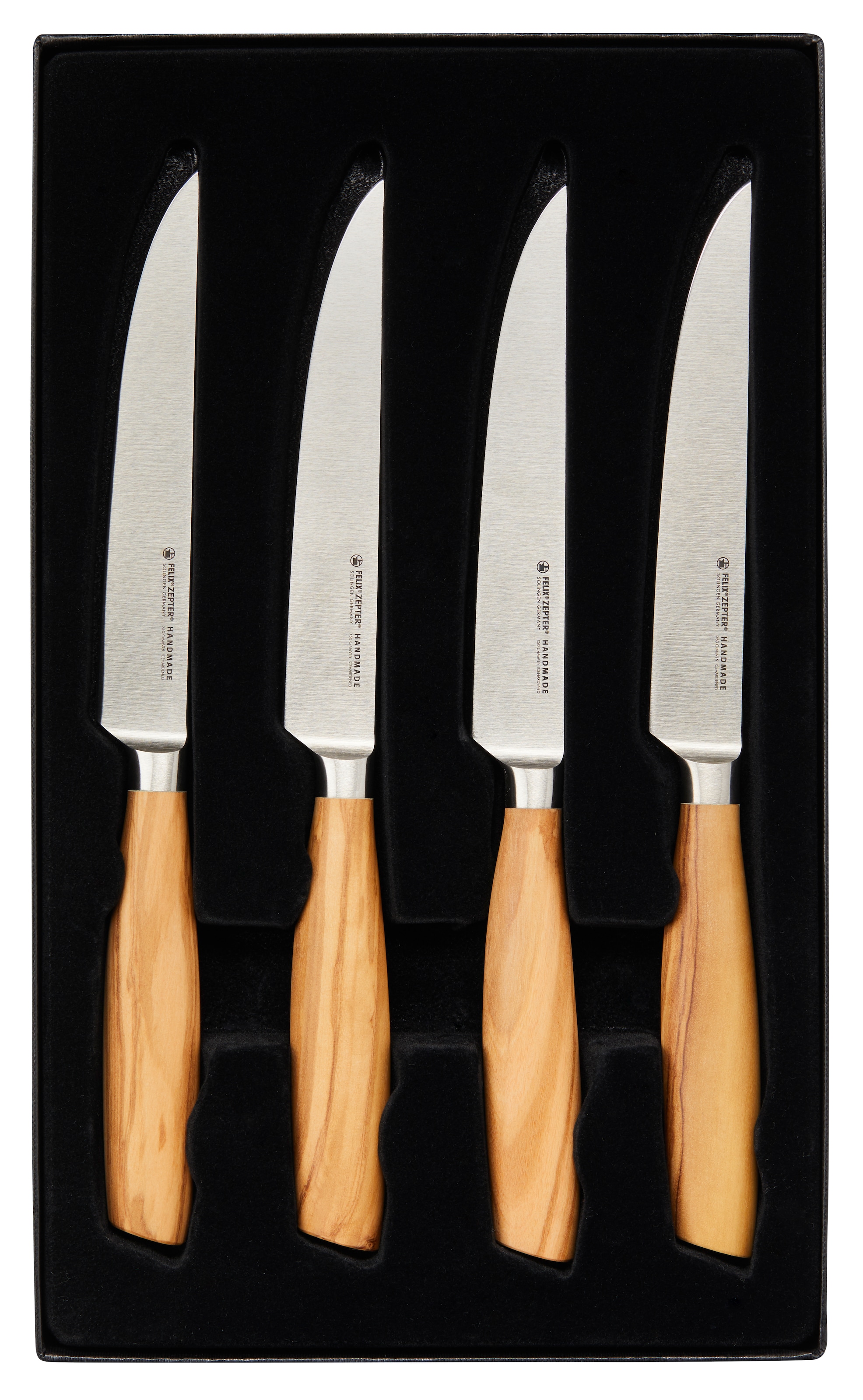 Felix Solingen Steakmesser »SIZE S OLIVE«, (Set, 4 tlg.), Handmade in Solingen, lebenslanger kostenloser Nachschleifservice