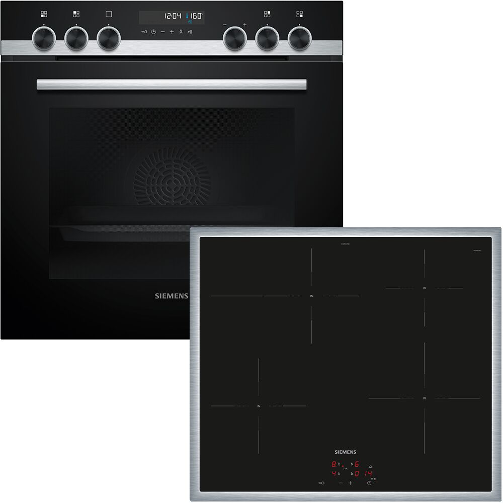 SIEMENS Induktions Herd-Set "PQ521IB02", schwarz, Herdsets, Backwagen mit ausziehbarer Tür für bequemes Kochen & Backen