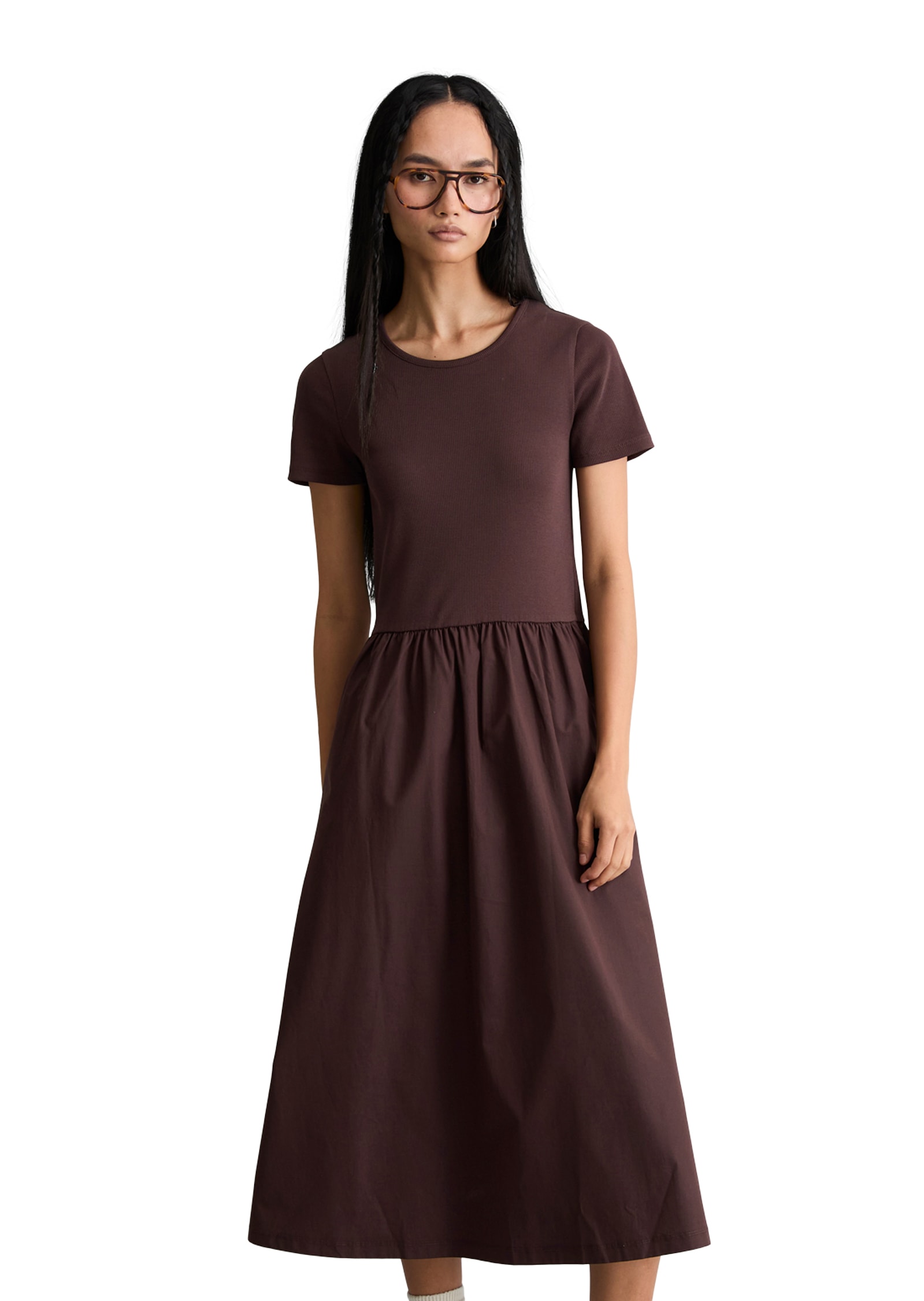 Marc OPolo DENIM Jerseykleid Seitennahttaschen flared mit Baumwoll-Popelinerock