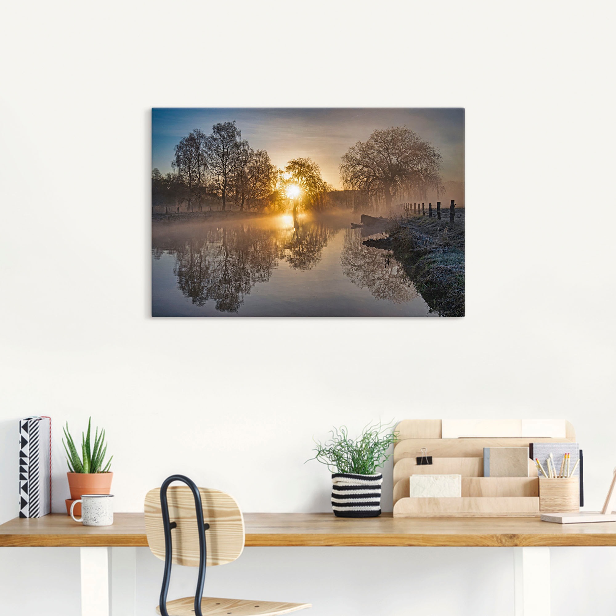 Artland Leinwandbild "Mystischer Morgen an der Trave" Bilder vom Sonnenunte günstig online kaufen