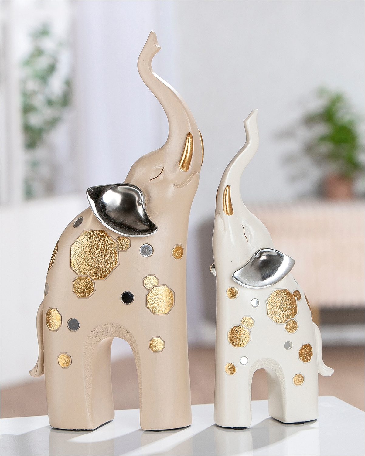 GILDE Skulptur »2tlg. Set Figur Elefant Midas weiß« Tierfigur Glückssymbol Dekoelefant elegantes Design Ethno-Stil