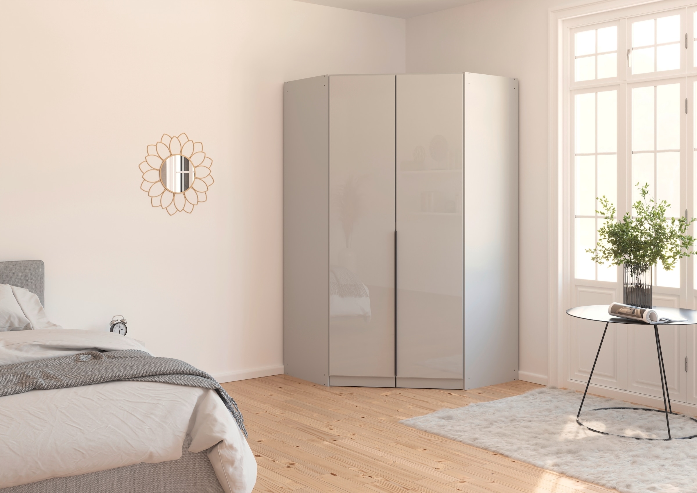 rauch Eckkleiderschrank »Kleiderschrank Schrank Ankleidezimmer Schlafzimmer Garderobe AGORDO«, (in zwei Griff-Farben), mit Glastüren, voll ausgestattet mit viel Stauraum MADE IN GERMANY