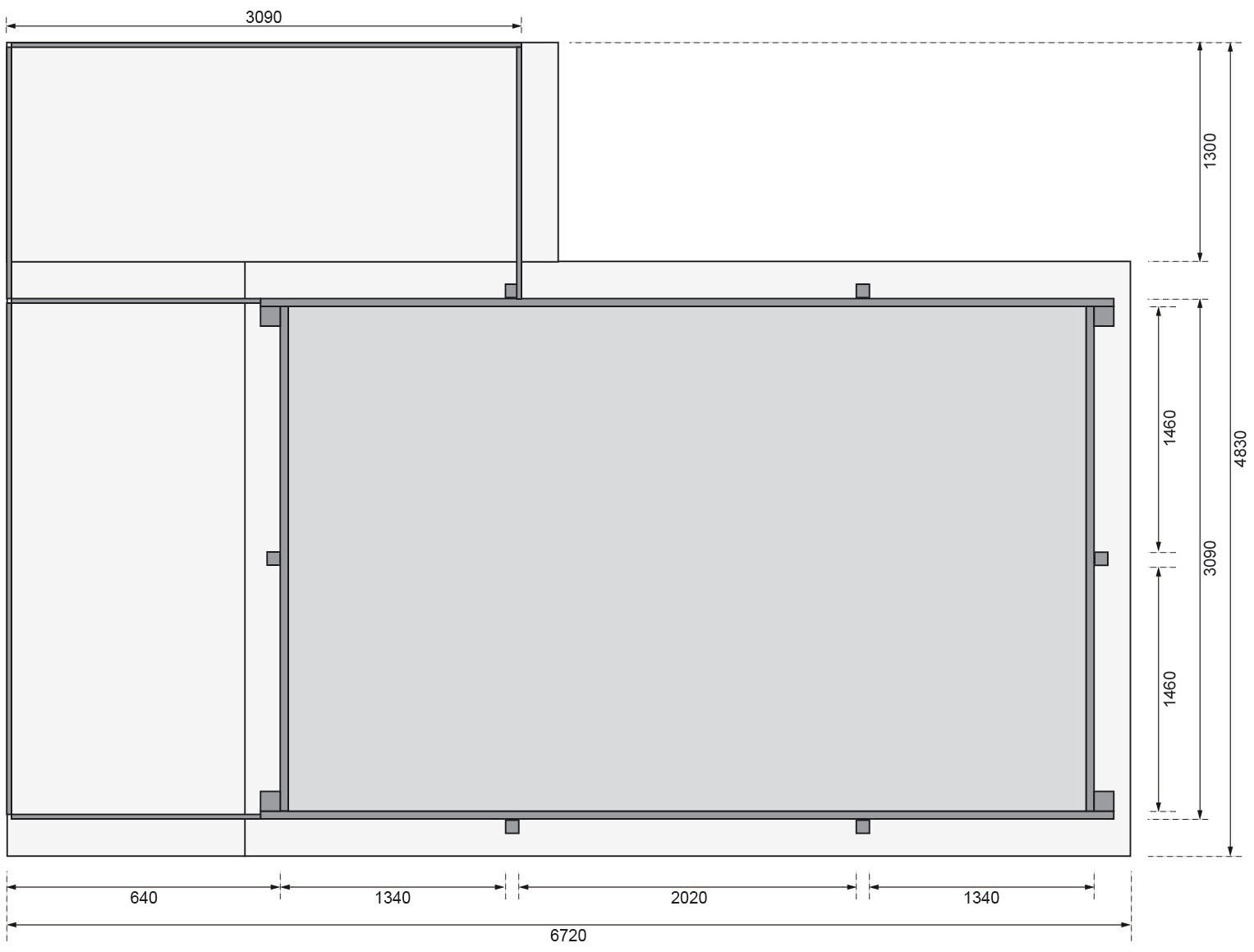 Karibu Rechteckpool »Malta B BxLxH: 353x530x124 cm mit Sonnendeck und Ecke«, (Set), 44 mm starke kesseldruckimprägnierte Holzbohlen aus Fichtenholz