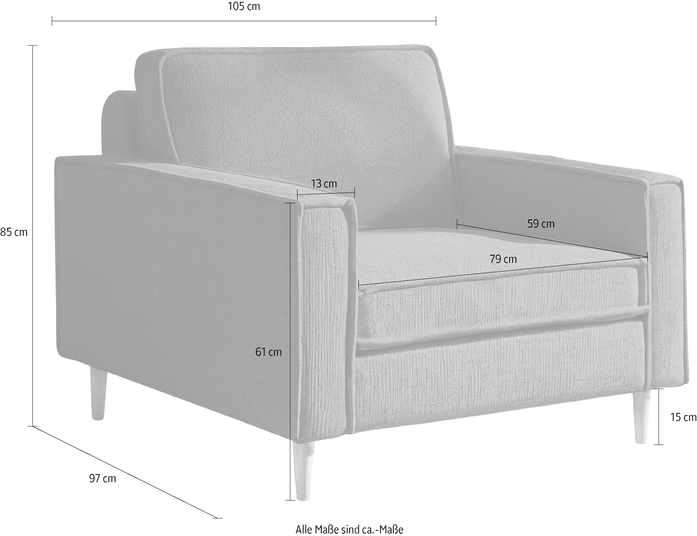 Home affaire Loveseat »Pinto Skandi 105 cm, Chenille, Struktur« mit Keder, Massivholzfüße Eiche geräuchert