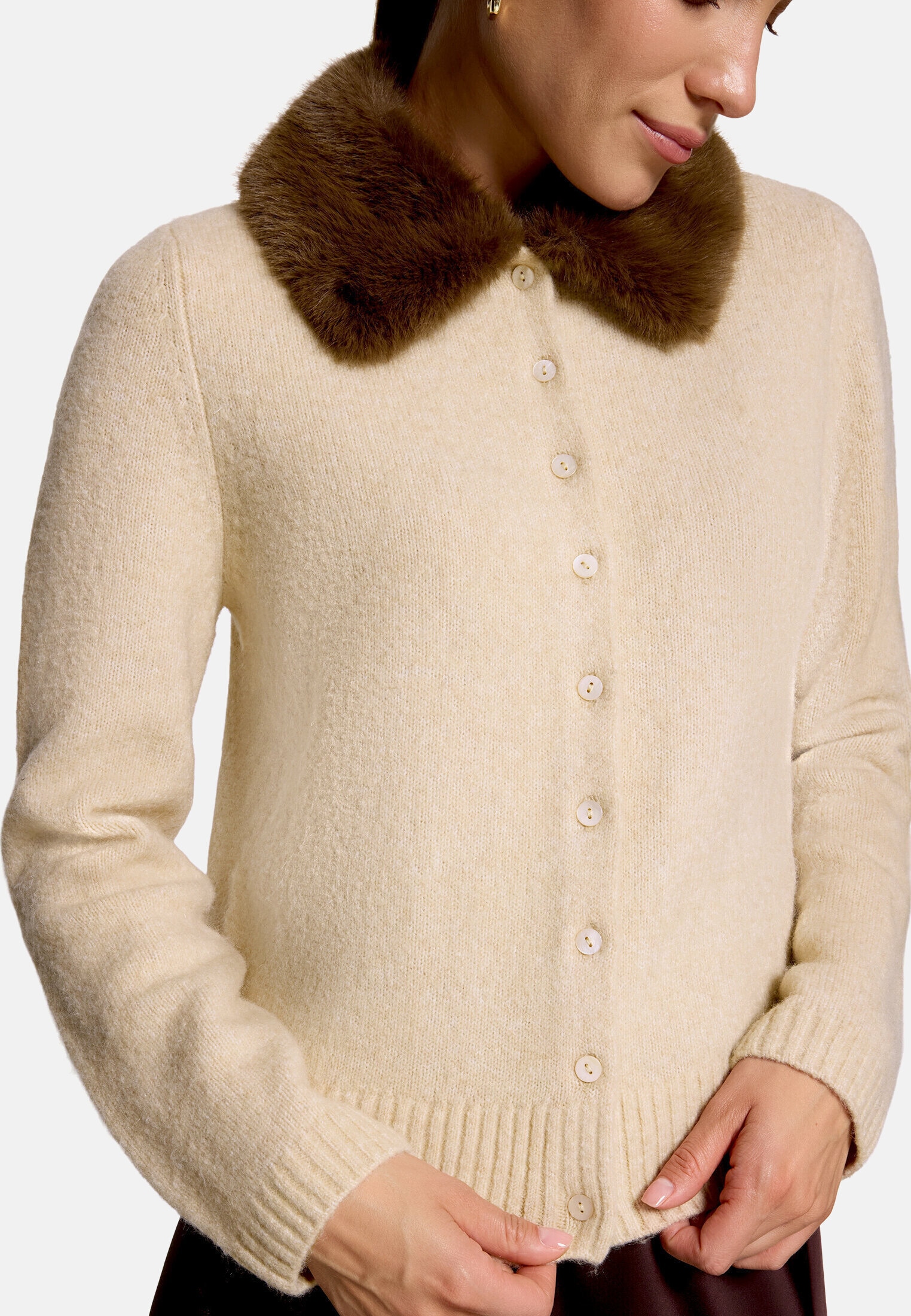 Zero Strickjacke »Damen mit Kunstfellkragen« 1 Material