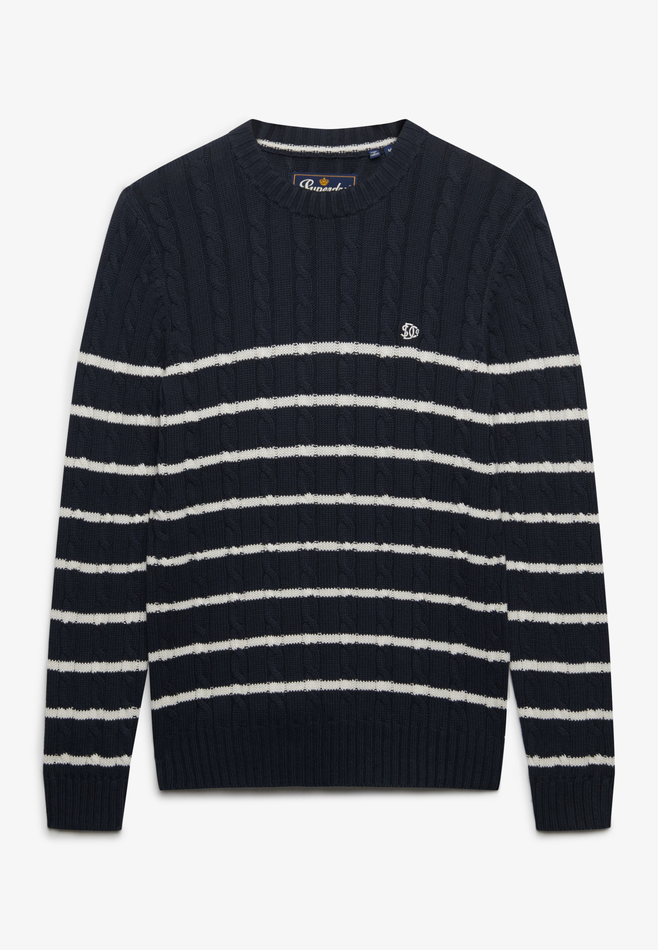 Superdry Rundhalspullover »COTTON STRIPE CABLE JUMPER« Baumwolle, slim fit