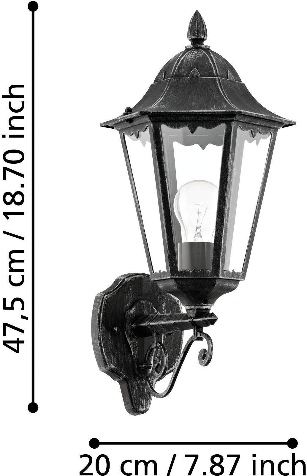 EGLO Wandleuchte »Navedo Außen-Wandlampe, Wandlampe aus Aluguss und Glas, E27, IP44« E27 1 Stk. Wand-/Deckenleuchte - L20 x H47,5 x AL28,5 cm - schwarz, silber-patina