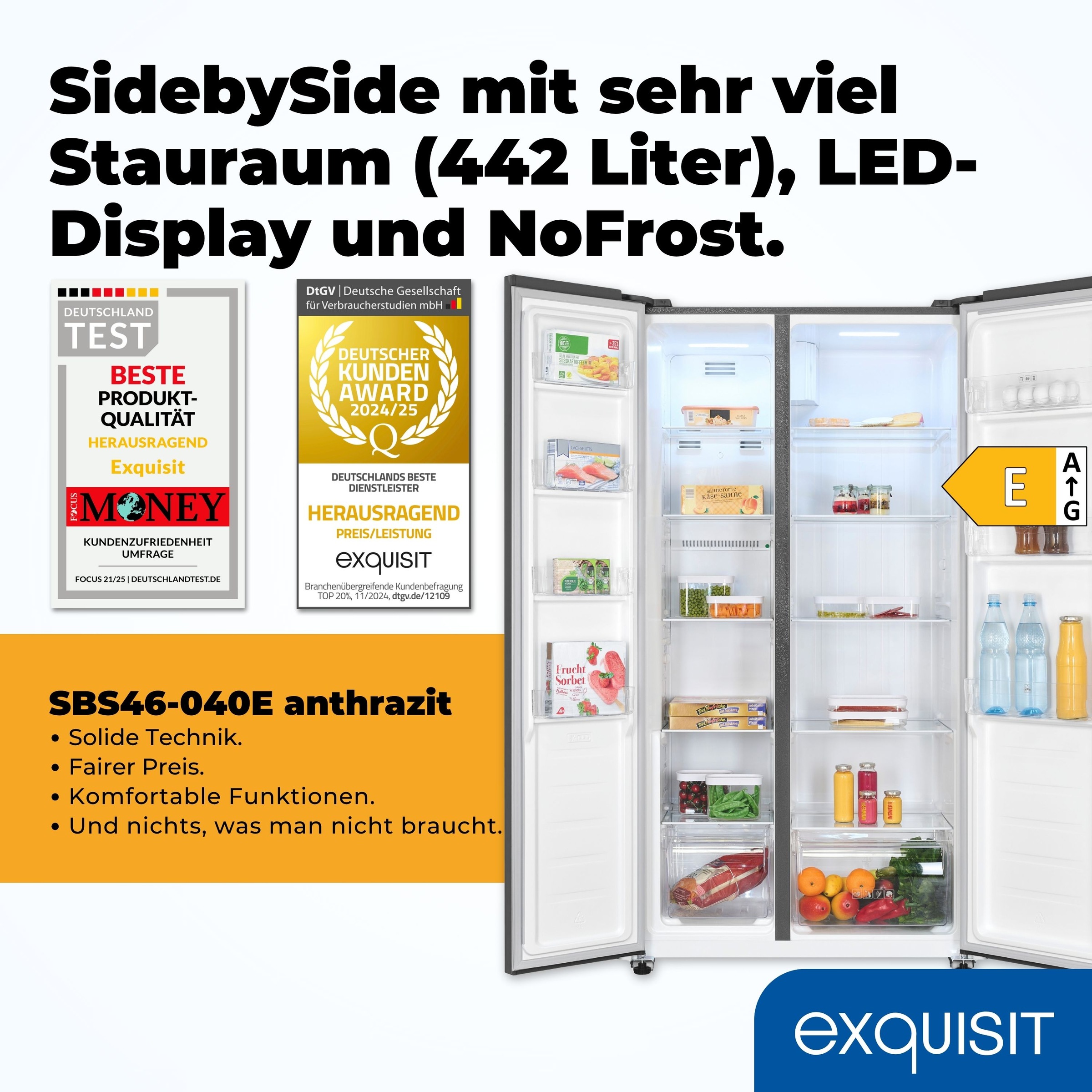 exquisit Side-by-Side »SBS46-040E anthrazit« 177 cm hoch 91 cm breit