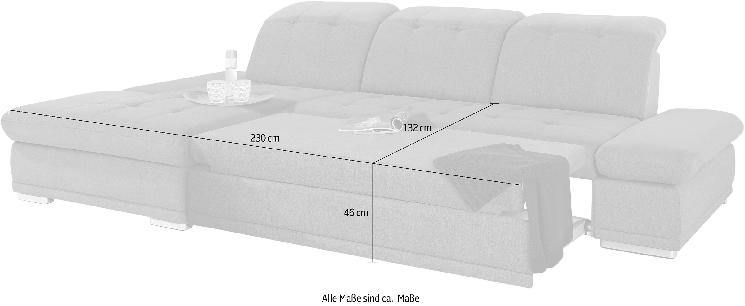 COTTA Ecksofa »Holiday L-Form mit Sitztiefen-, Armteil- und Kopfteilverstellung«, wahlweise mit Bettfunktion & Bettkasten
