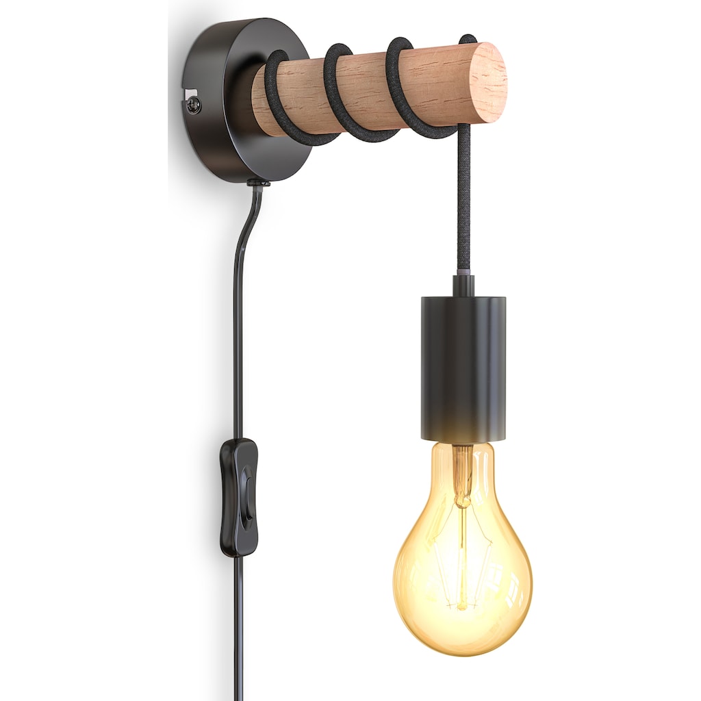 B.K.Licht Wandleuchte »BK_WL1340 Wandlampe Innen, Industrial Design, Stahl, Holz, E27«, 1 flammig-flammig