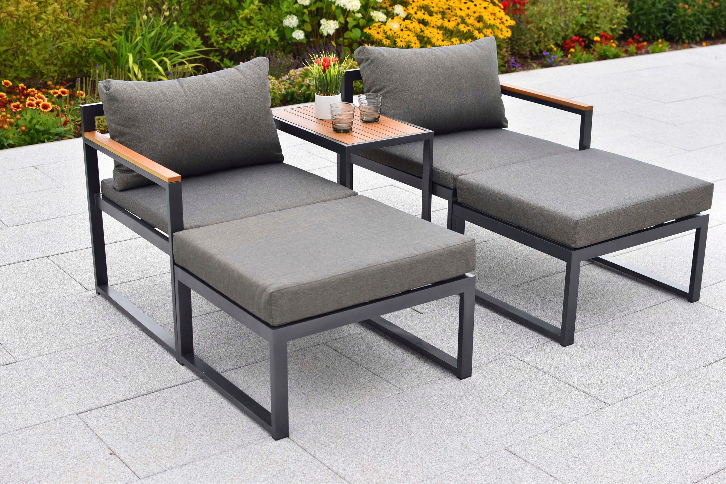 MERXX Gartenlounge-Set »Lindos« Set, 11 tlg. inkl. 2 Sessel, 2 Hocker, 2 Rückenkissen, 4 Sitzkissen, 1 Tisch
