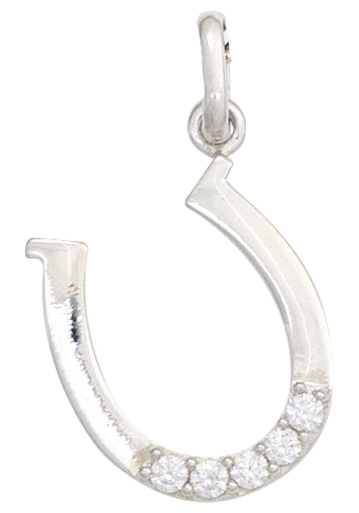 Kettenanhänger JOBO "Anhänger Hufeisen 17 mm", silber 925, weiß, Schmuckanhänger, Mädchen, Silber 925 (Sterlingsilber), Kettenanhänger, 925 Silber rhodiniert mit Zirkonia