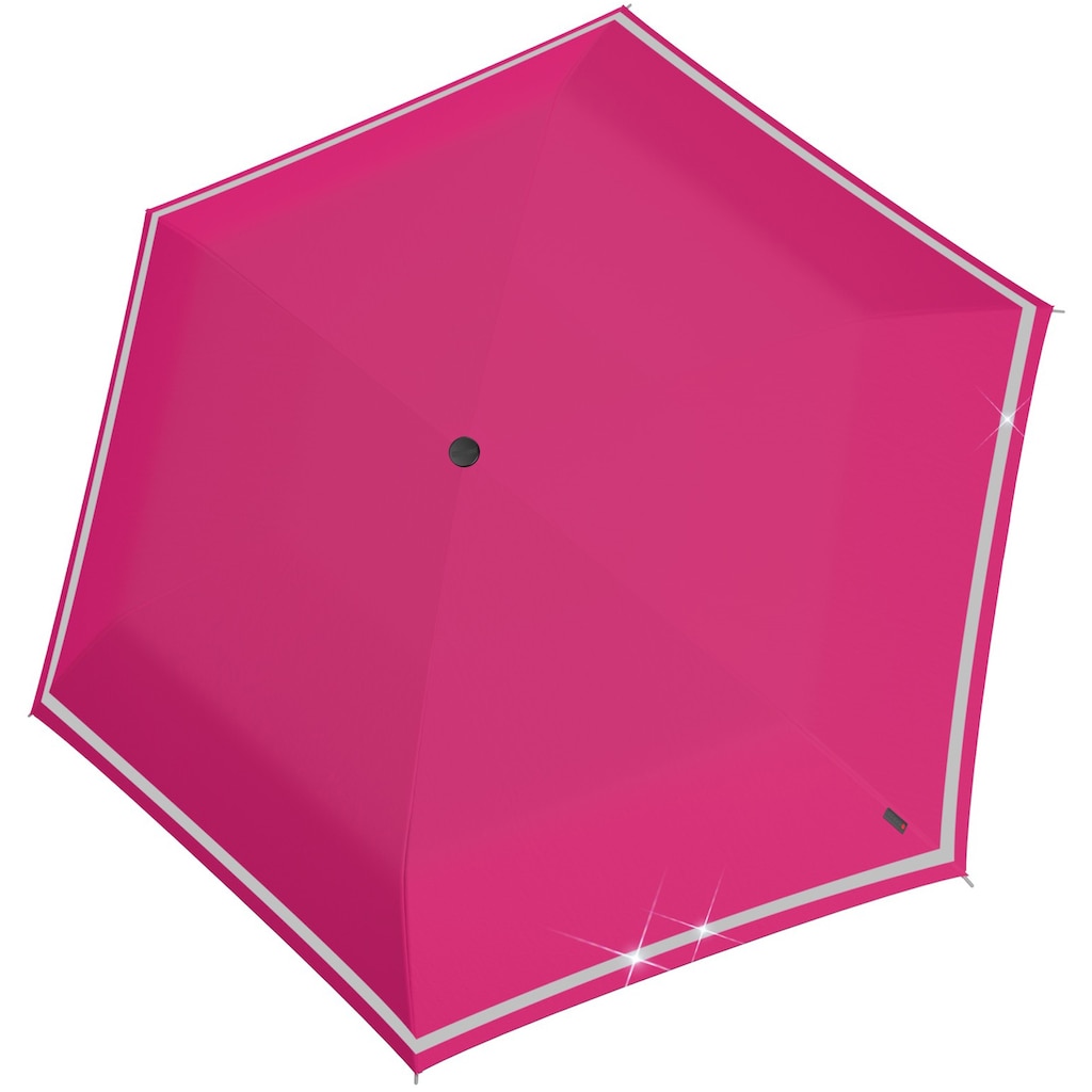 Knirps® Taschenregenschirm »Rookie manual, flamingo reflective«, für Kinder; mit umlaufendem, reflektierendem Band