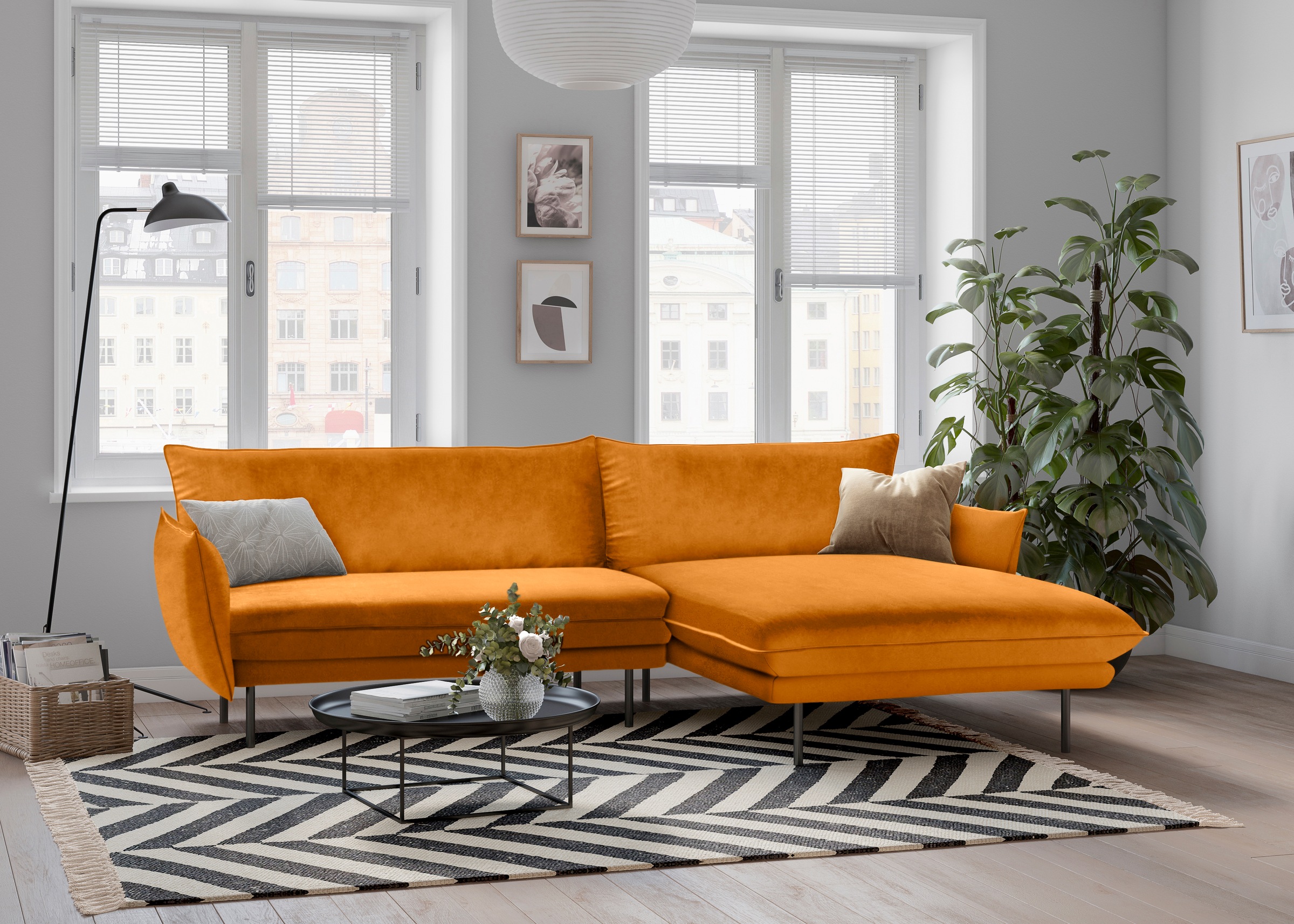 OTTO home Ecksofa "Stine L-Form" Besonderes Design durch Kissenoptik und Keder